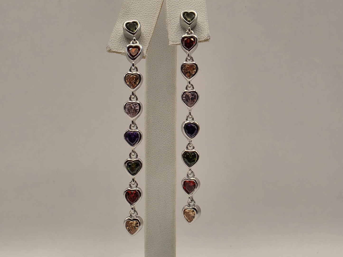 Genuine Rainbow Heart Gemstone Drop Earrings Solid 925 Sterling Silver 2.5 Inch Garnet Citrine Topaz Amethyst Peridot Gift