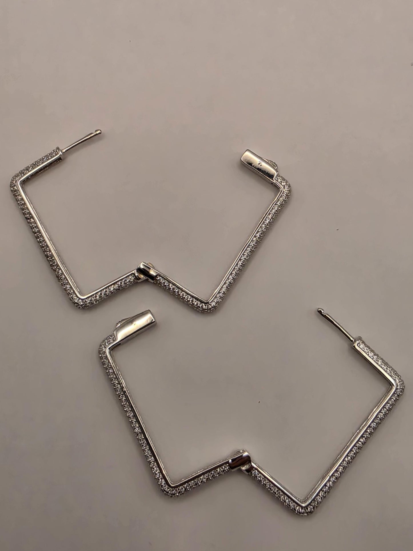 Cubic Zirconia Square Hoop Earrings Solid 925 Sterling Silver 1.375 Inch Pave Geometric Statement Gift for Her
