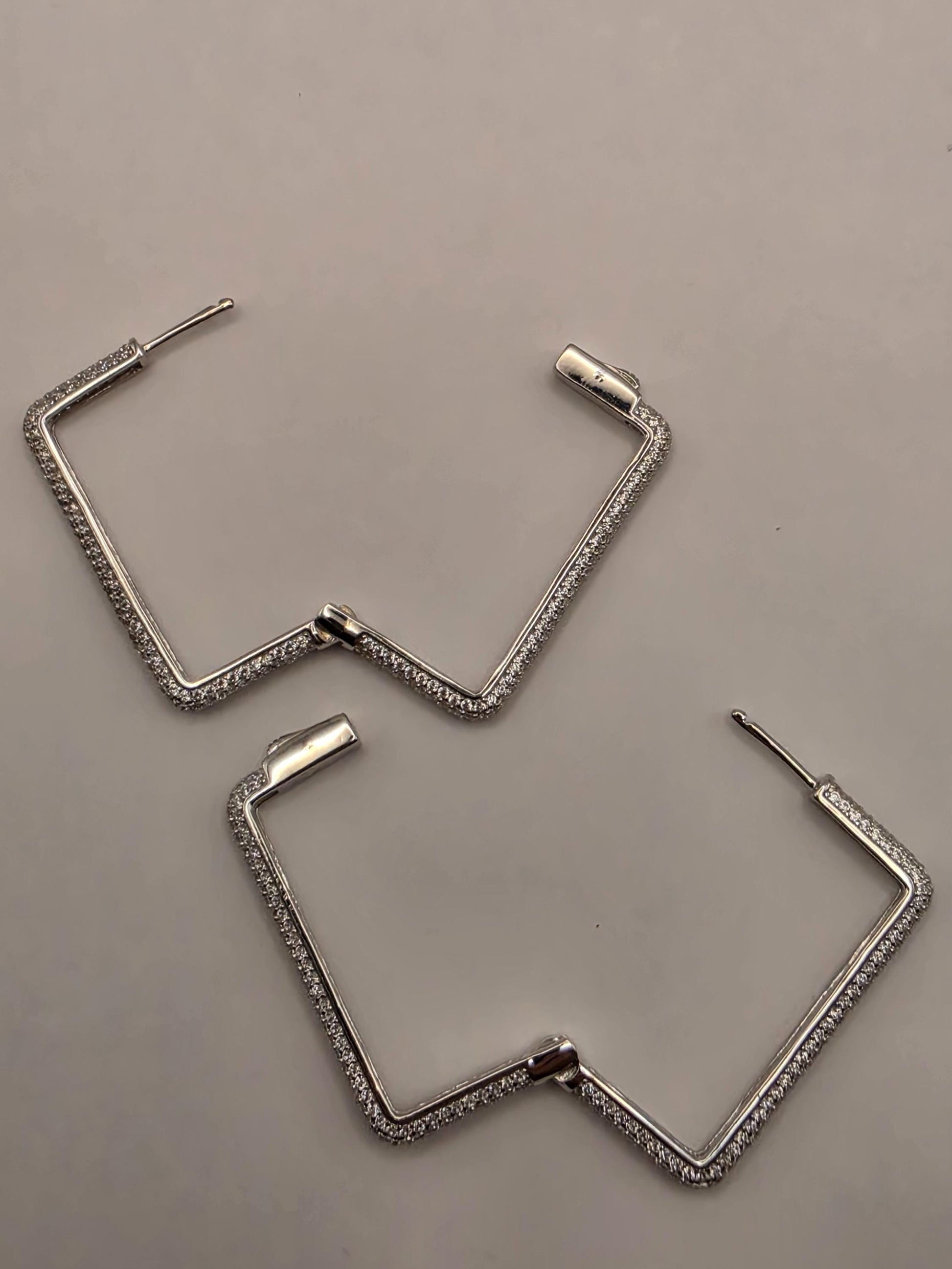 Cubic Zirconia Square Hoop Earrings Solid 925 Sterling Silver 1.375 Inch Pave Geometric Statement Gift for Her