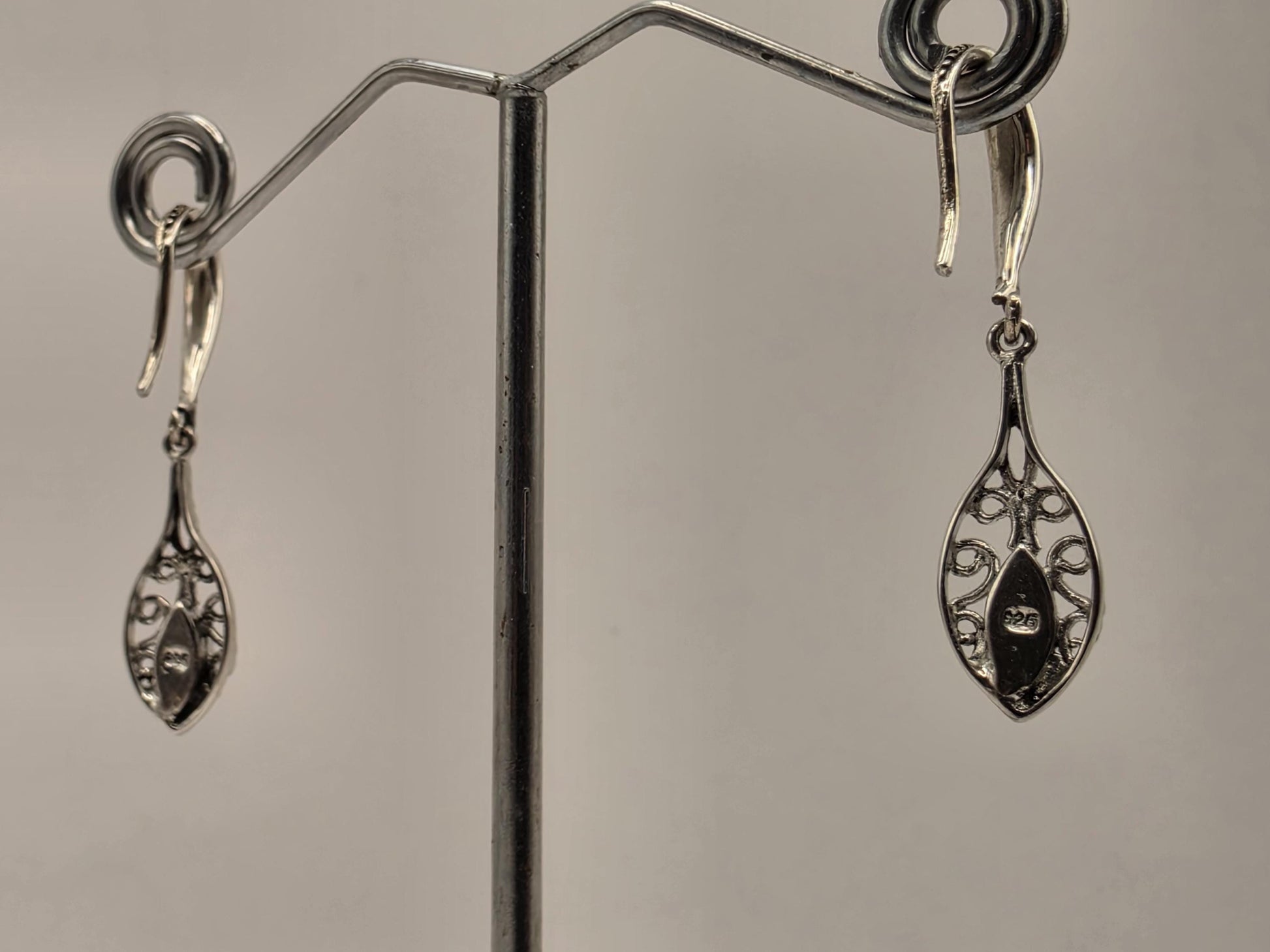 Genuine Green Turquoise Leaf Earrings Solid 925 Sterling Silver 1.5 Inch Filigree Dangle Botanical Southwest Gift for Her