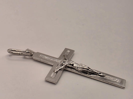 Solid 925 Sterling Silver Jesus Crucifix Cross Pendant 1.75 x 1 Inch 3.2 Grams Catholic Christian Faith Jewelry Gift