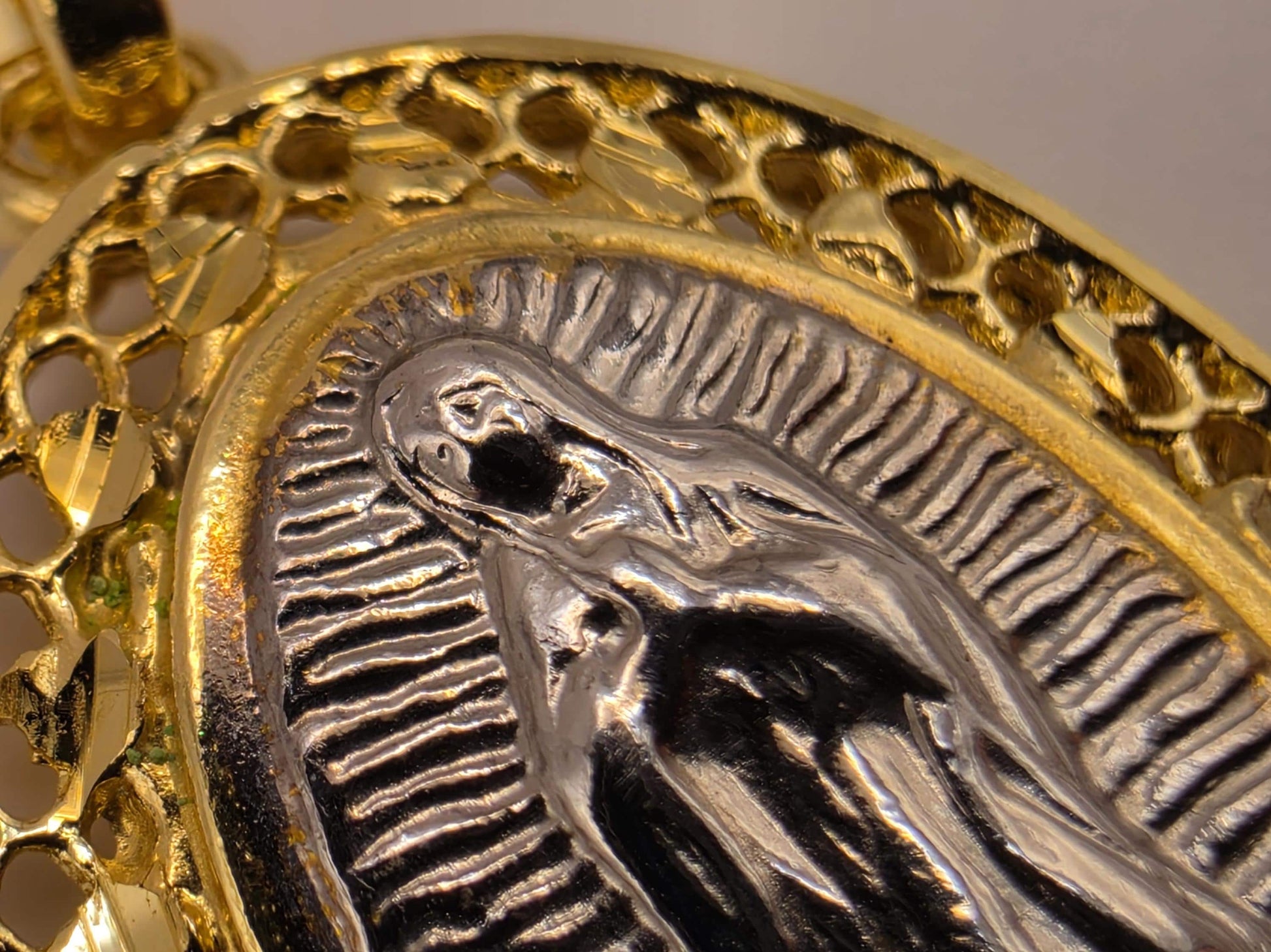 Our Lady of Guadalupe Pendant Gold Plated 925 Sterling Silver 1 x .625 Inch Two Tone Oval Catholic Religious Jewelry Gift