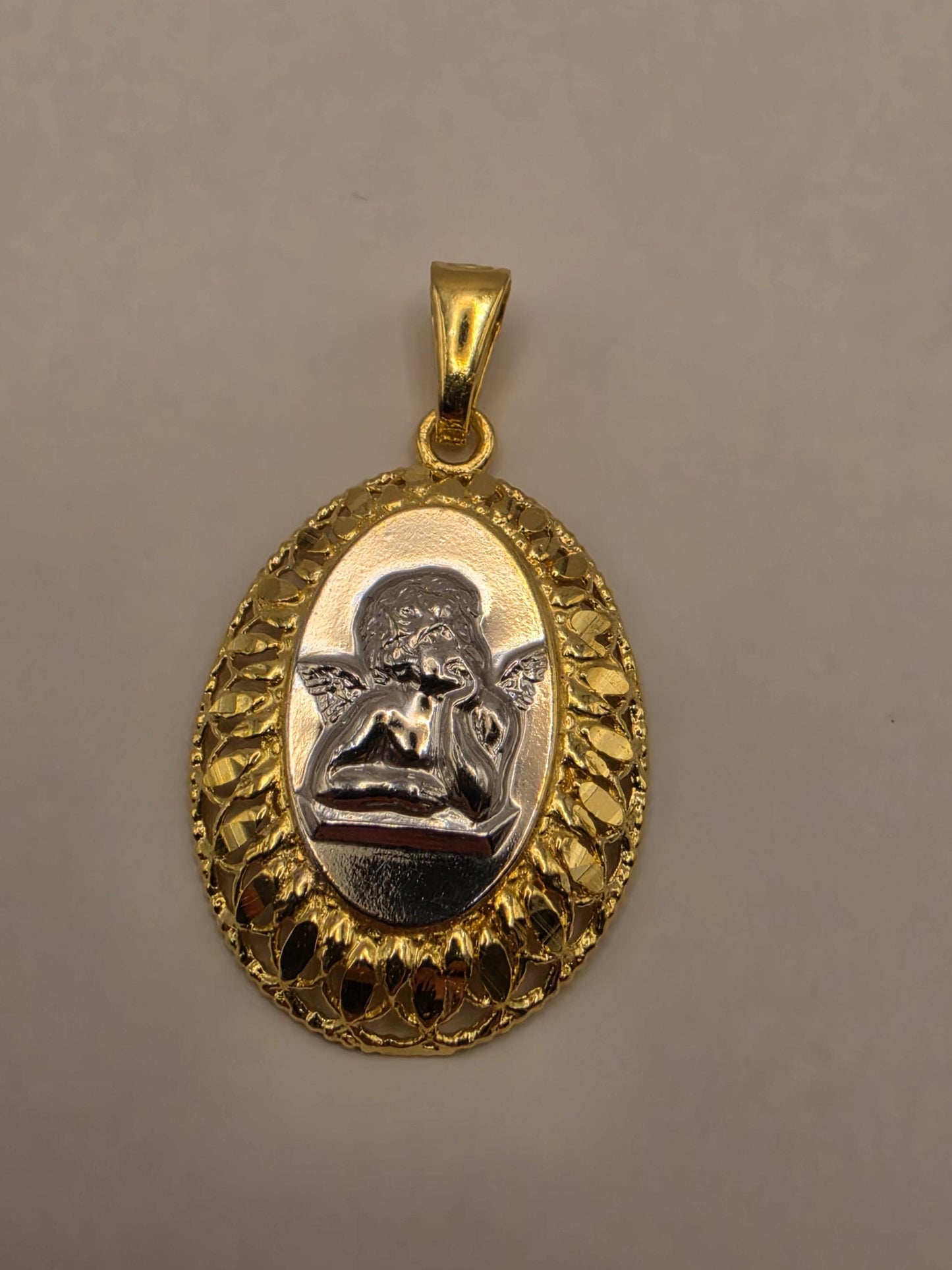 Guardian Angel Medal Pendant Gold Plated 925 Sterling Silver 1 x .75 Inch Two Tone Religious Protection Jewelry Gift