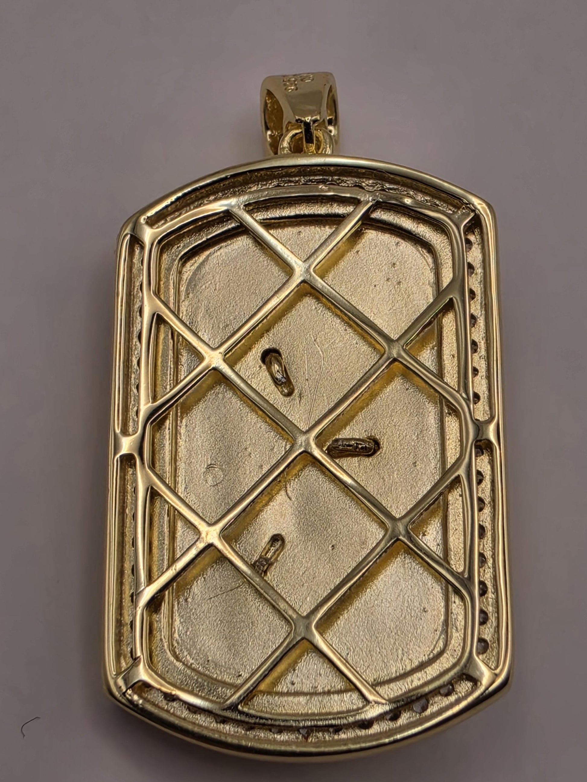Cubic Zirconia Jesus Dog Tag Pendant Gold Plated Sterling Silver 1.375 x .875 Inch Iced Hip Hop Christian Gift