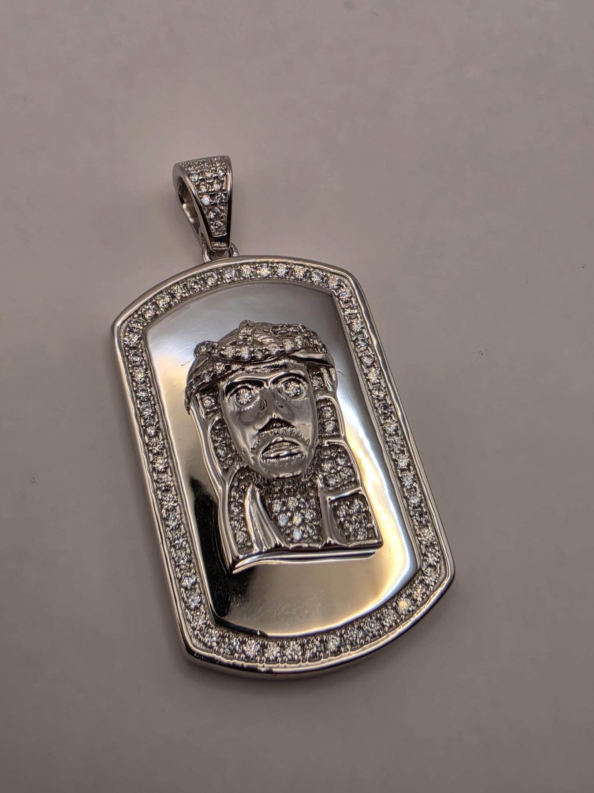 Cubic Zirconia Jesus Dog Tag Pendant Solid 925 Sterling Silver 1.375 x .875 Inch Iced Hip Hop Christian Gift