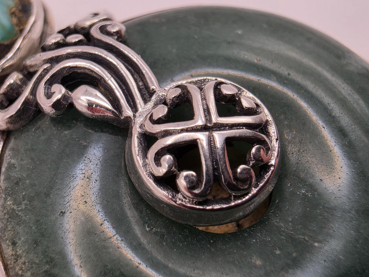 Genuine Green Turquoise Disc Pendant Solid 925 Sterling Silver 1.875 x 1 Inch Round Donut Bali Tribal Statement Gift