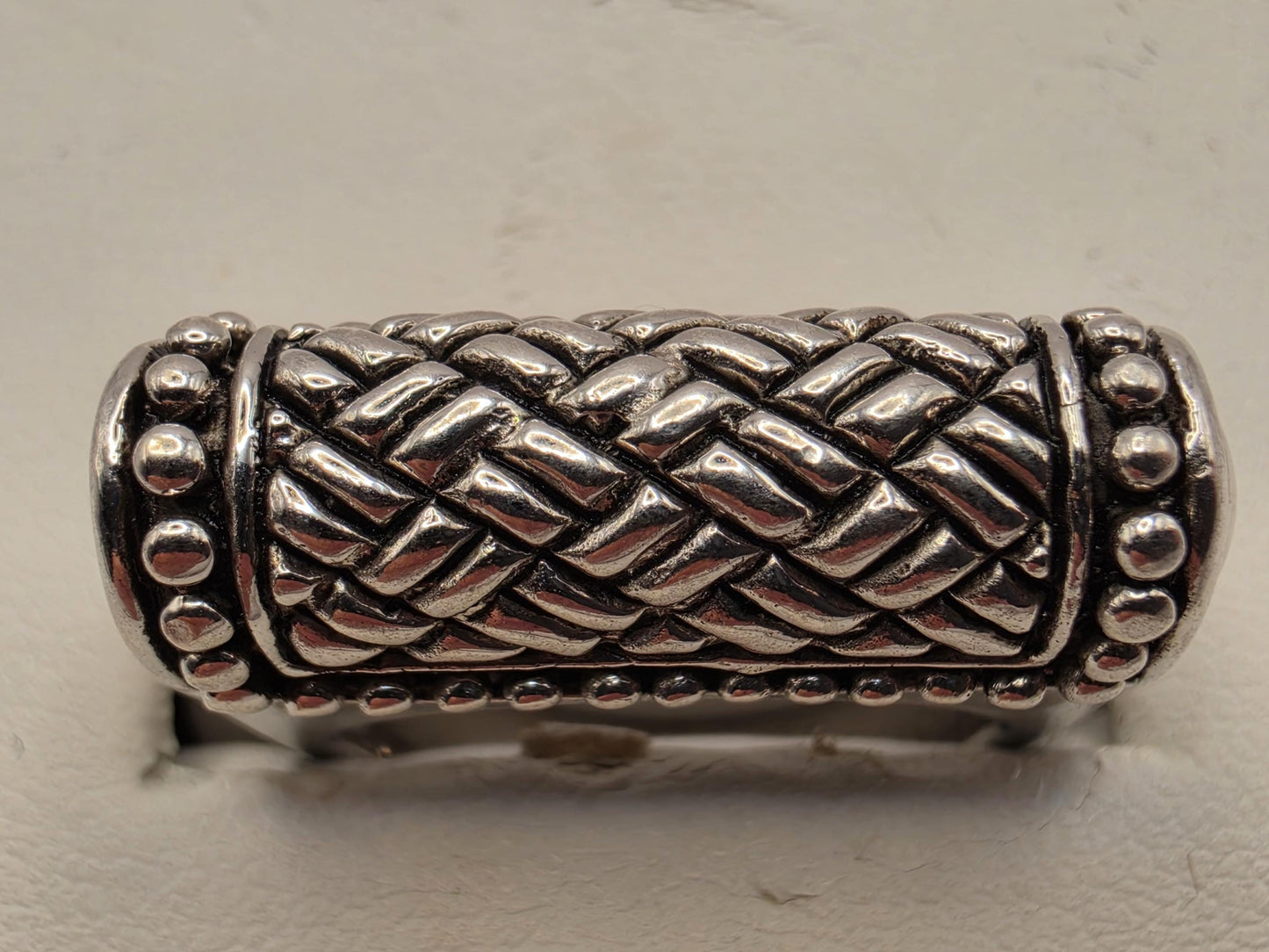 Solid 925 Sterling Silver Woven Bar Ring Size 7 8.5 Grams Bali Basket Cylinder Statement Unisex Jewelry Gift