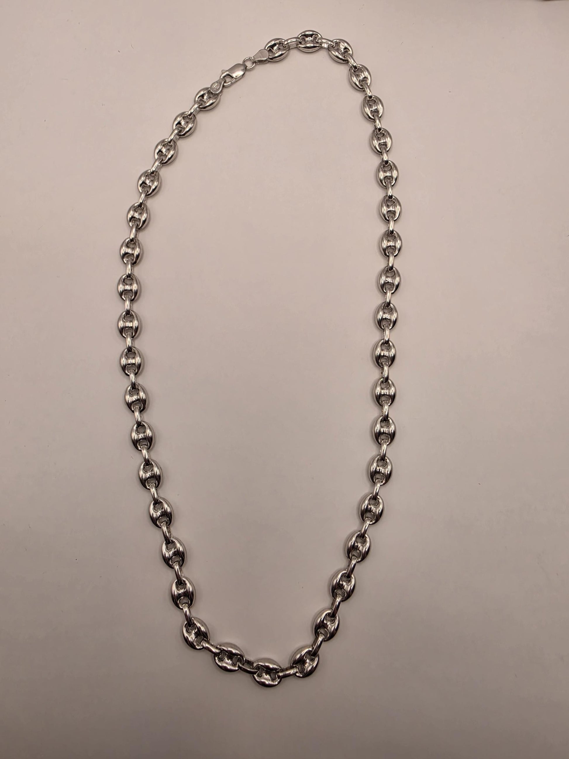 Sterling Silver Puffed Mariner Chain Necklace 22.75 Inch 9mm 34.5 Grams Anchor Link Men's Unisex Statement Gift