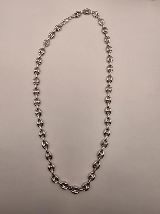 Sterling Silver Puffed Mariner Chain Necklace 22.75 Inch 9mm 34.5 Grams Anchor Link Men's Unisex Statement Gift