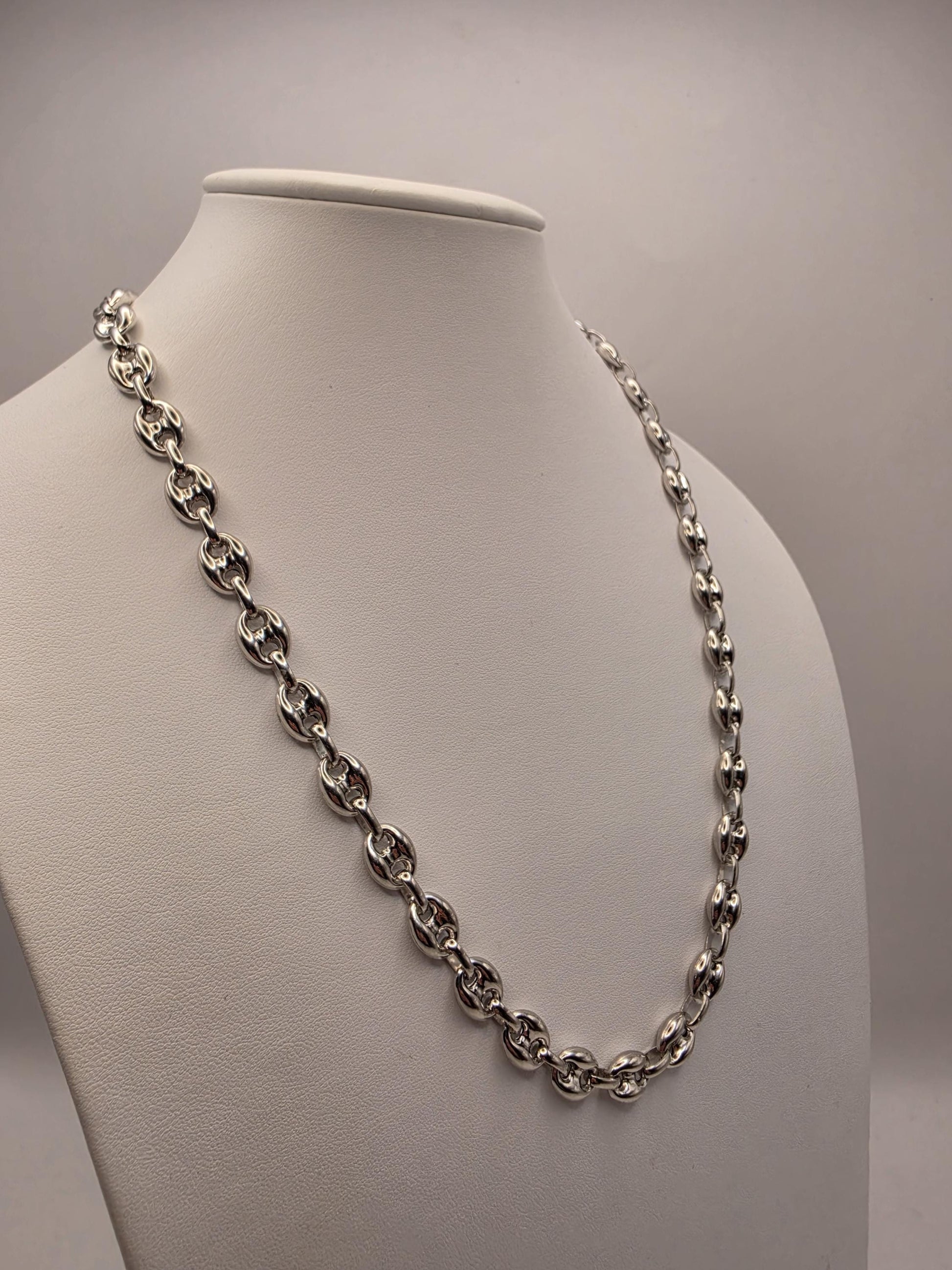 Sterling Silver Puffed Mariner Chain Necklace 22.75 Inch 9mm 34.5 Grams Anchor Link Men's Unisex Statement Gift
