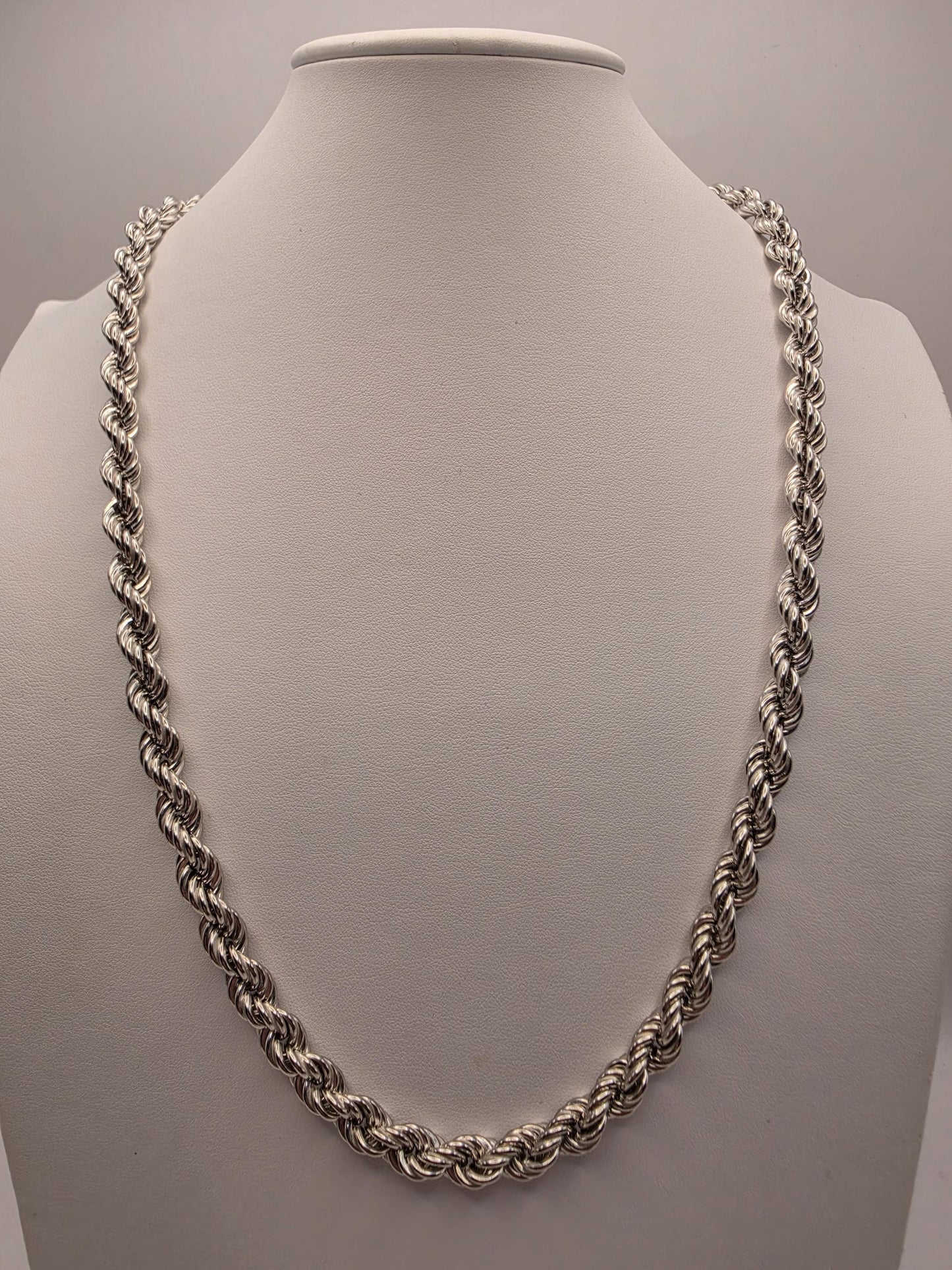 Heavy Sterling Silver Rope Chain Necklace 26 Inch 8mm 53.8 Grams Twisted Men's Unisex Statement Jewelry Gift