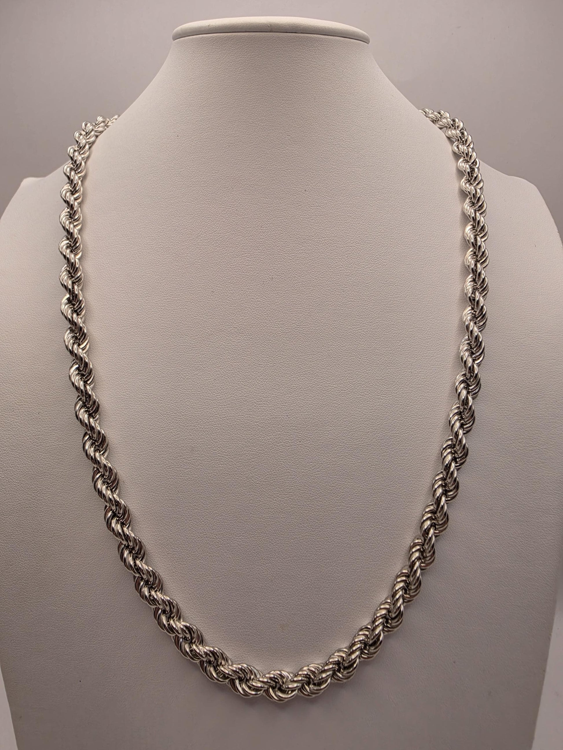 Heavy Sterling Silver Rope Chain Necklace 26 Inch 8mm 53.8 Grams Twisted Men's Unisex Statement Jewelry Gift