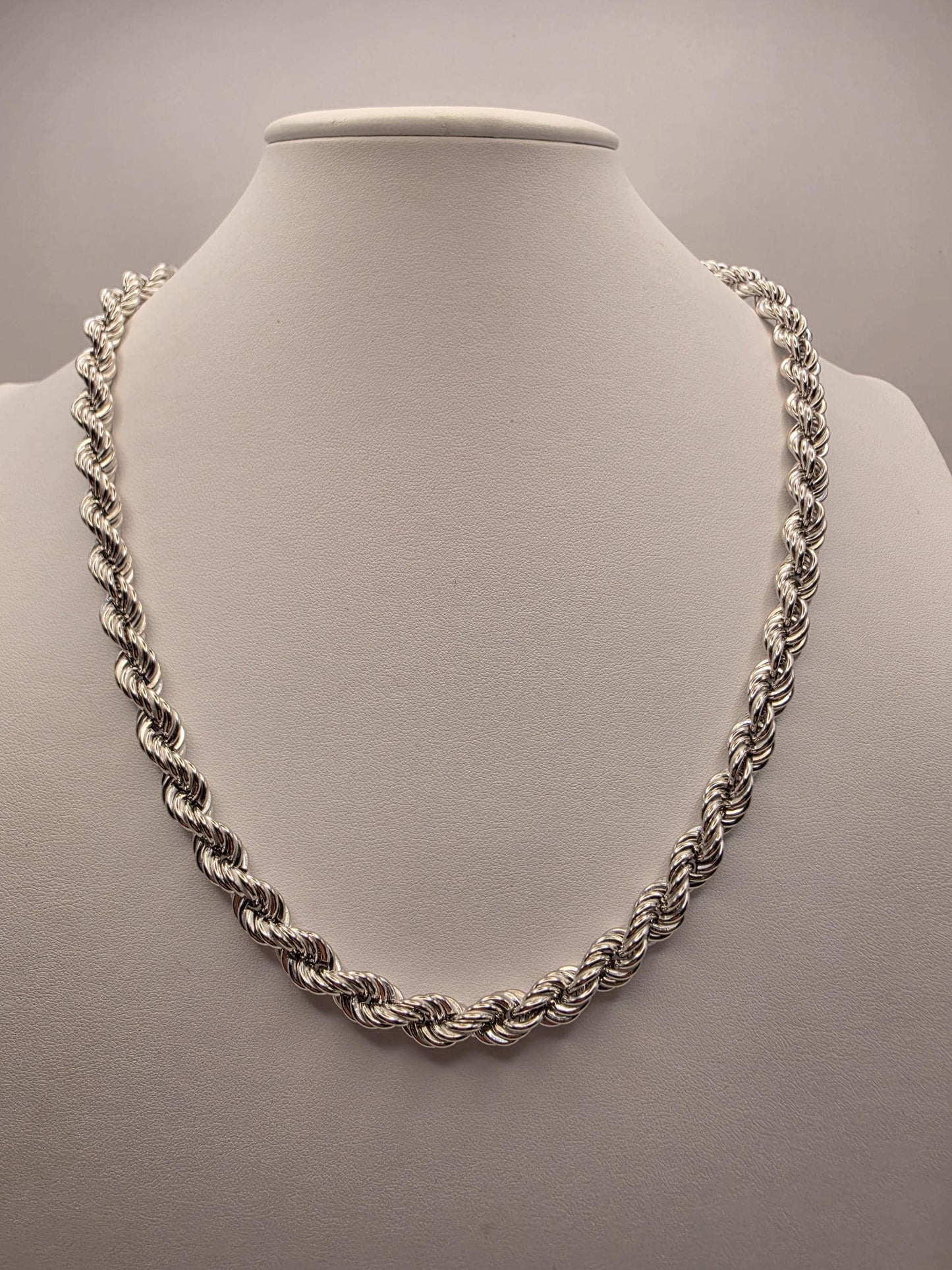 Sterling Silver Rope Chain Necklace 22 Inch 7.5mm 46.4 Grams Heavy Twisted Men's Unisex Statement Jewelry Gift