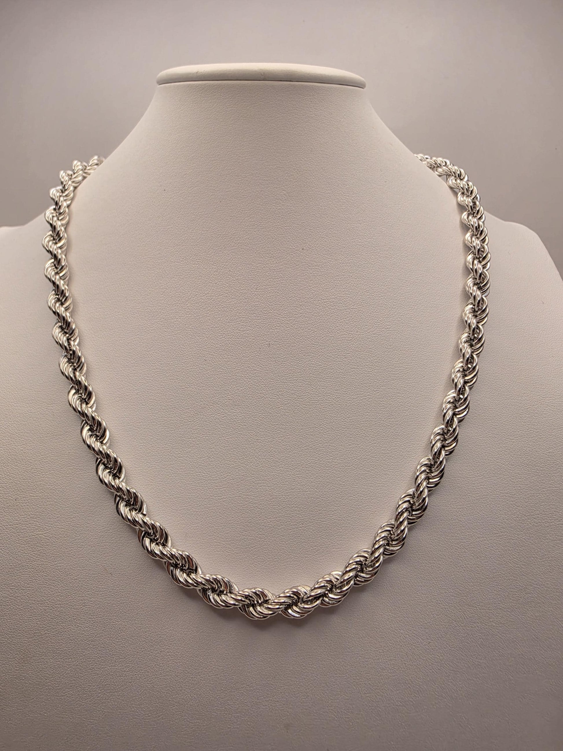 Sterling Silver Rope Chain Necklace 22 Inch 7.5mm 46.4 Grams Heavy Twisted Men's Unisex Statement Jewelry Gift