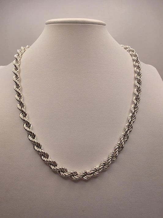 Sterling Silver Rope Chain Necklace 22 Inch 7.5mm 46.4 Grams Heavy Twisted Men's Unisex Statement Jewelry Gift