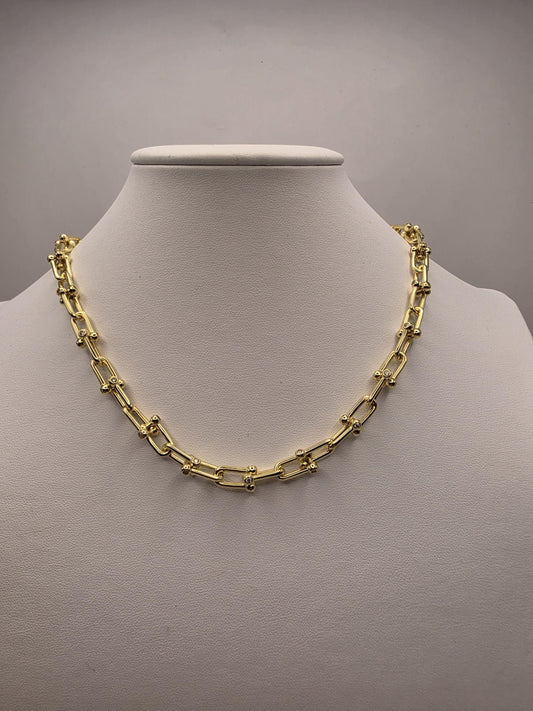 Gold Plated Sterling Silver Barbell Paperclip Necklace 18 Inch 6.5mm 43.1 Grams Cubic Zirconia Hardware Statement Gift