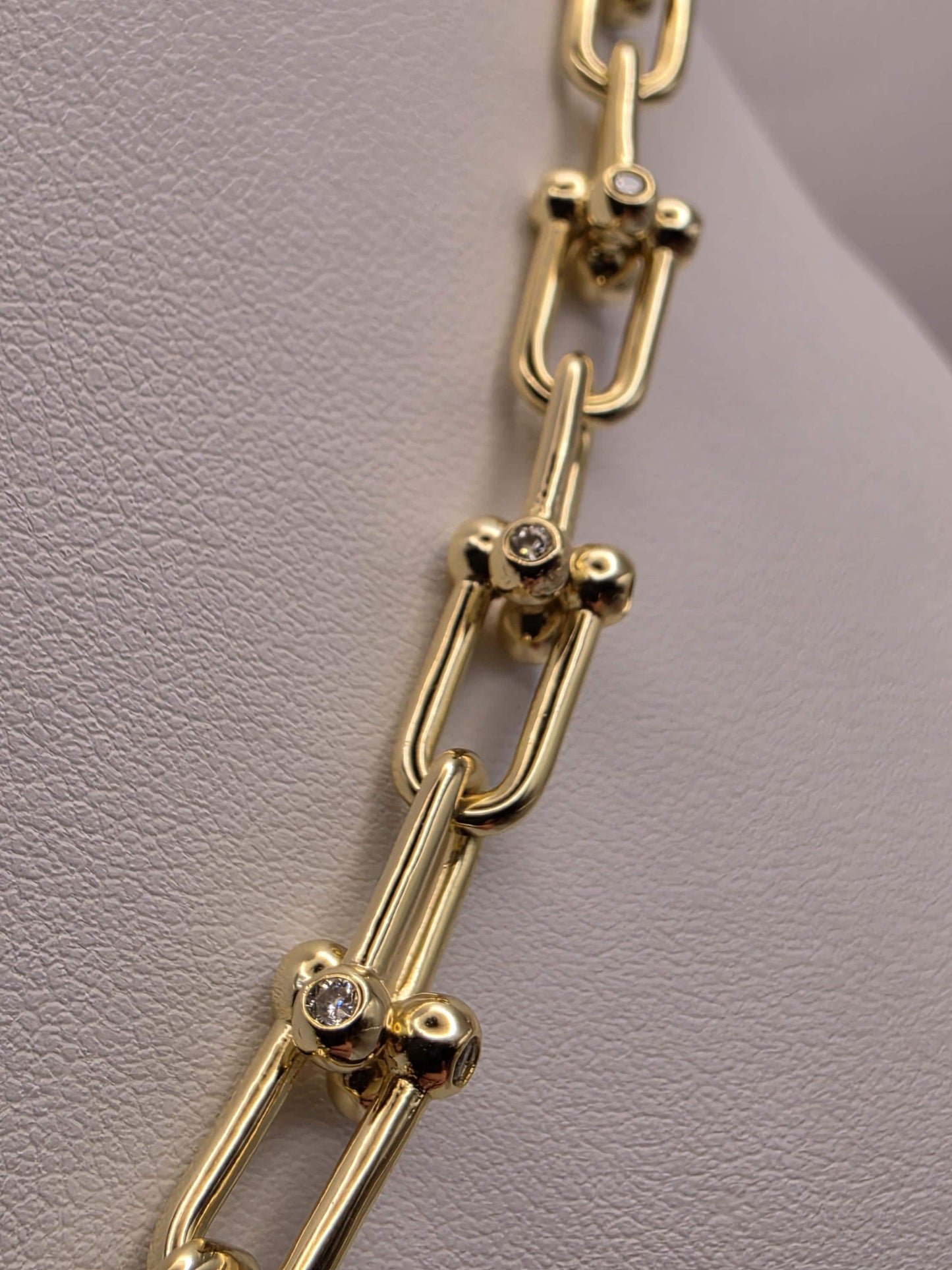 Gold Plated Sterling Silver Barbell Paperclip Necklace 19.75 Inch 6.5mm 44.2 Grams Cubic Zirconia Statement Chain