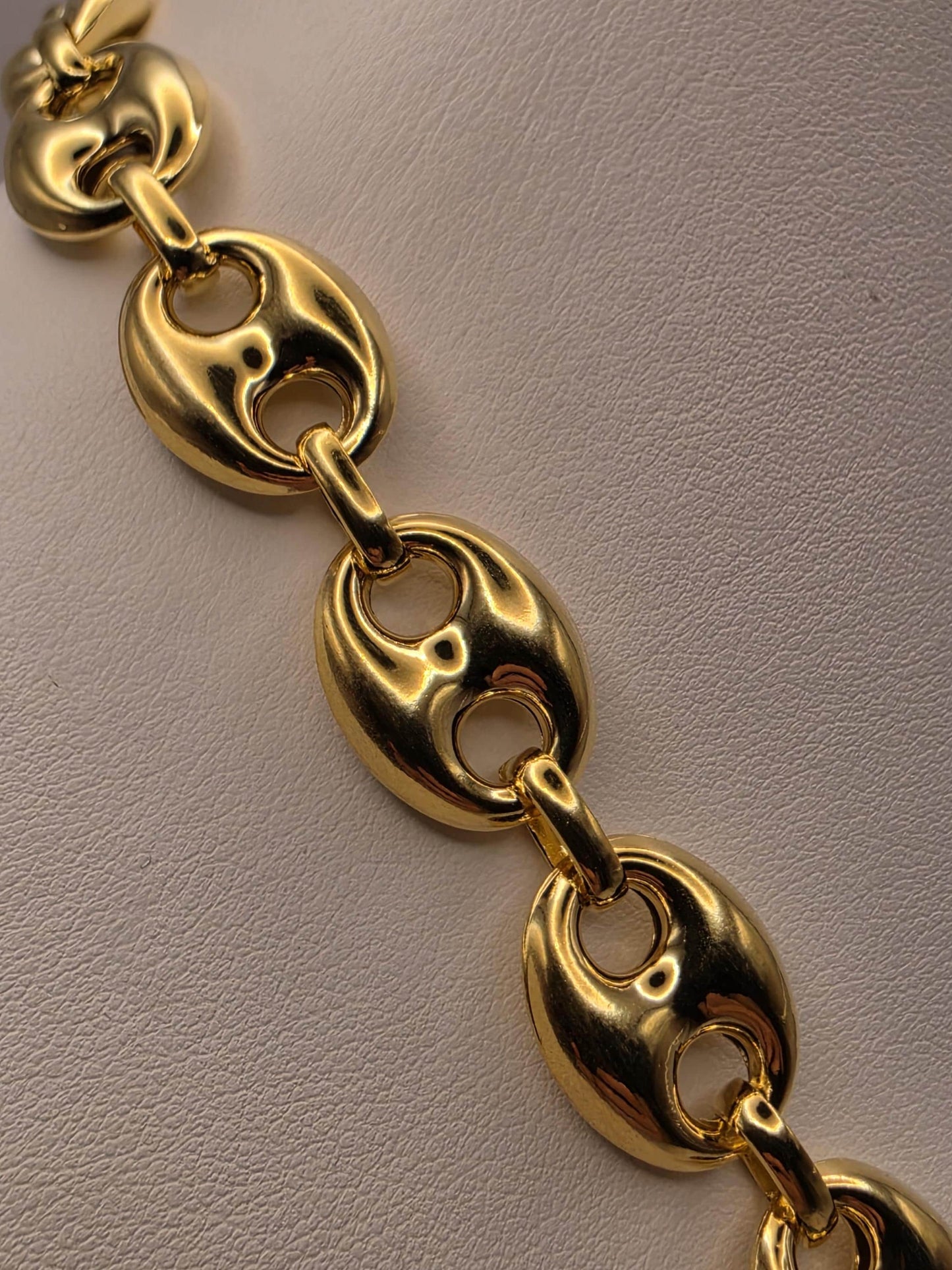 Gold Plated Sterling Silver Puffed Mariner Chain Necklace 22 Inch 14mm 57.4 Grams Heavy Anchor Link Men's Statement Gift