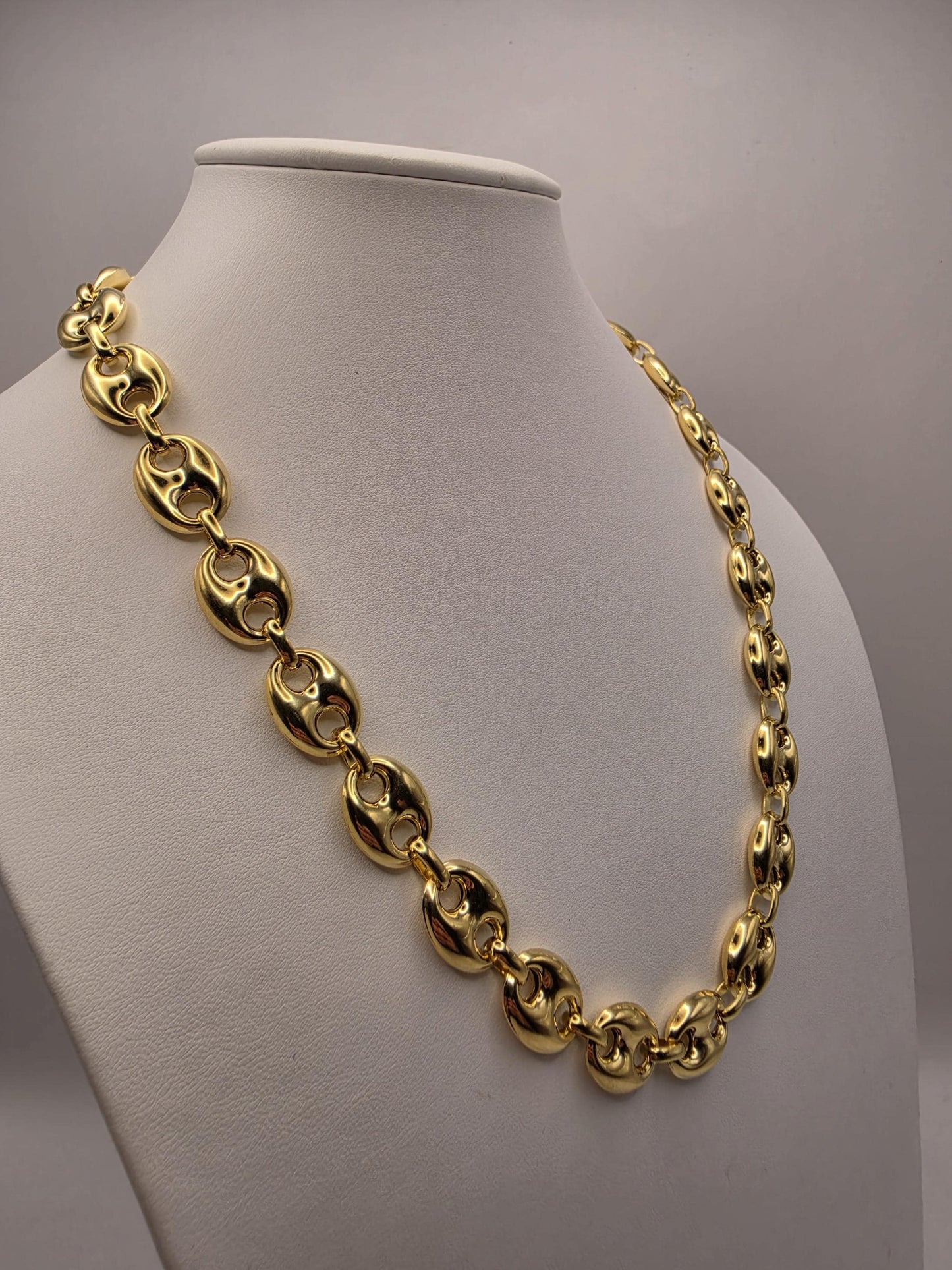 Gold Plated Sterling Silver Puffed Mariner Chain Necklace 22 Inch 14mm 57.4 Grams Heavy Anchor Link Men's Statement Gift
