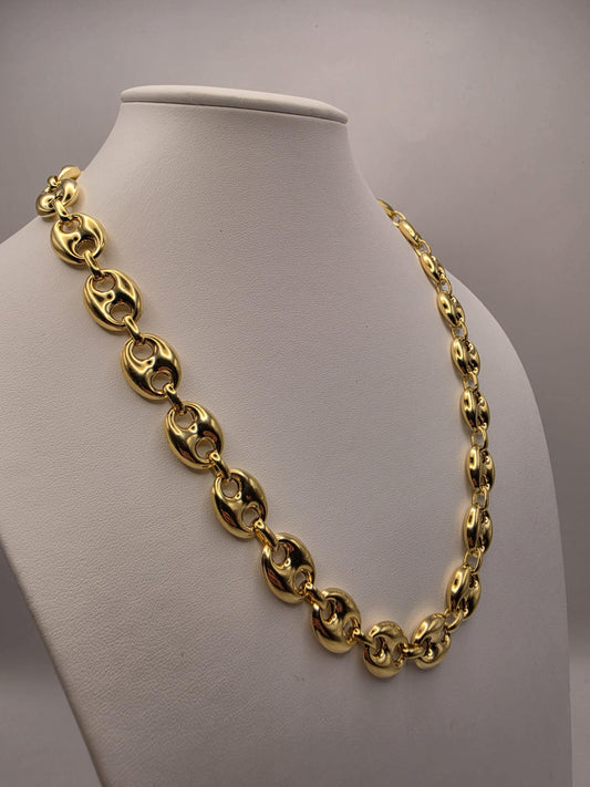 Gold Plated Sterling Silver Puffed Mariner Chain Necklace 22 Inch 14mm 57.4 Grams Heavy Anchor Link Men's Statement Gift