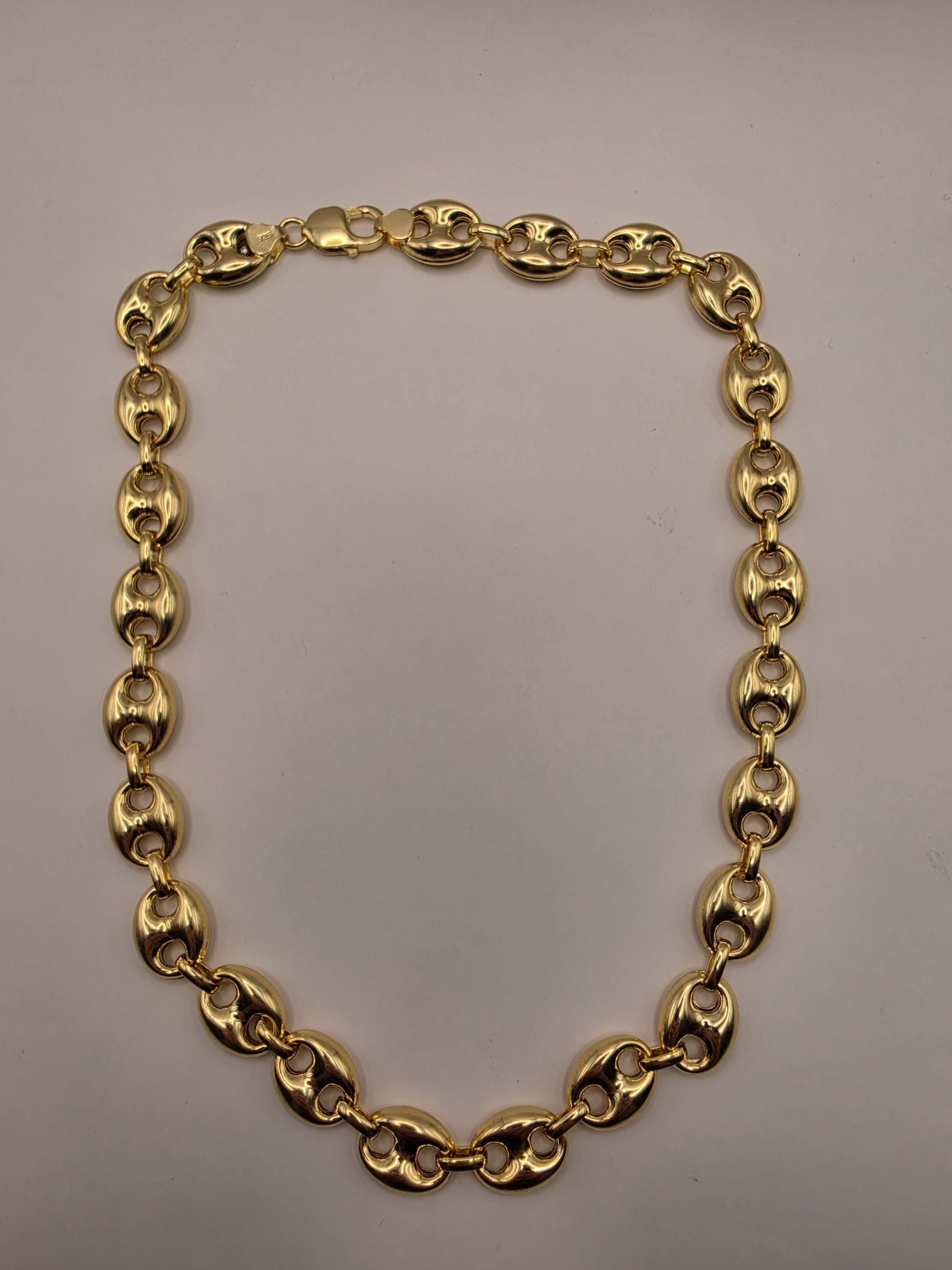 Gold Plated Sterling Silver Puffed Mariner Chain Necklace 20.5 Inch 14.2mm 53.8 Grams Heavy Anchor Link Statement Gift