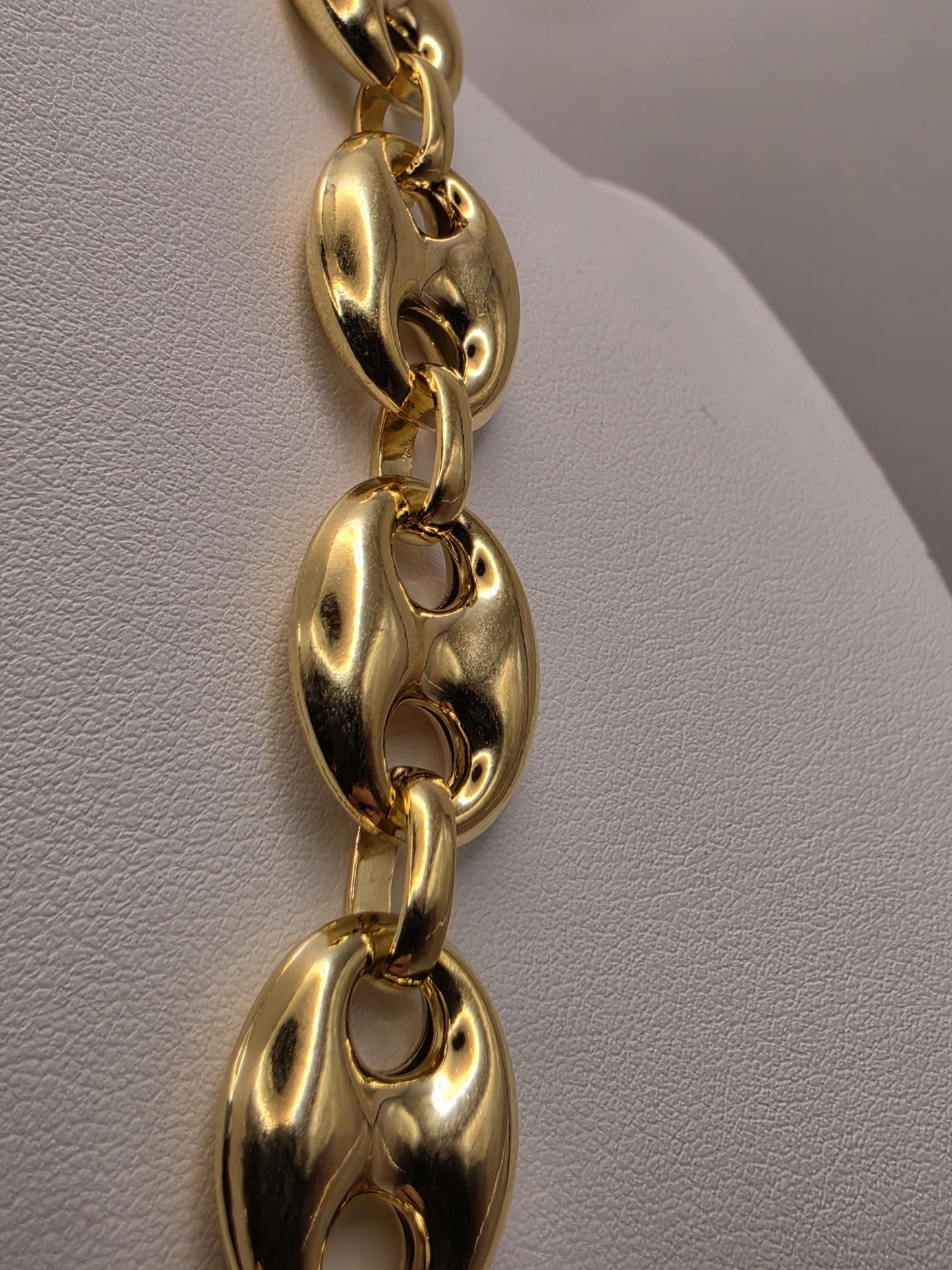 Gold Plated Sterling Silver Puffed Mariner Chain Necklace 20.5 Inch 14.2mm 53.8 Grams Heavy Anchor Link Statement Gift