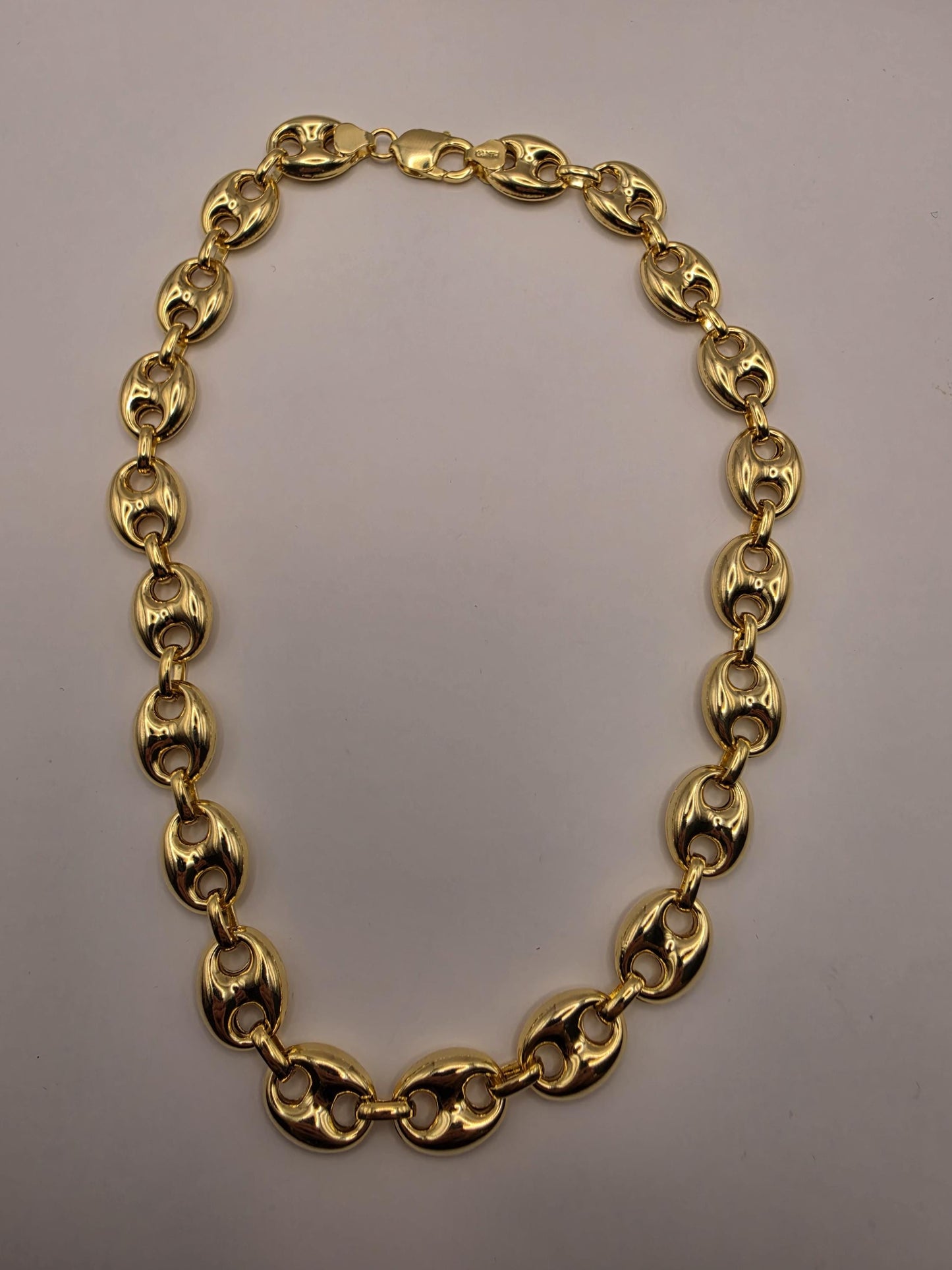 Gold Plated Sterling Silver Puffed Mariner Chain Necklace 18 Inch 14.2mm 47.4 Grams Heavy Anchor Link Collar Statement Gift