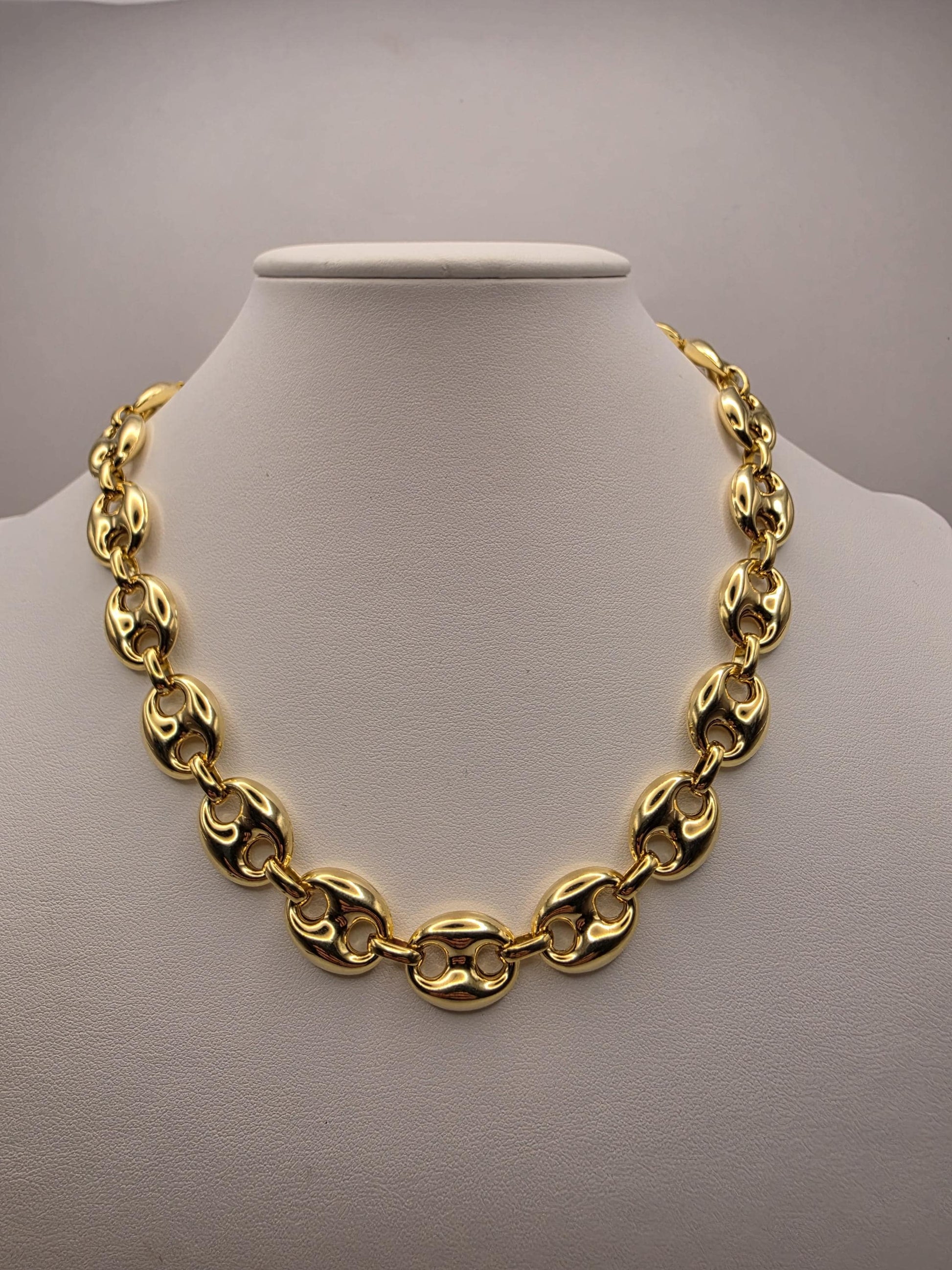 Gold Plated Sterling Silver Puffed Mariner Chain Necklace 18 Inch 14.2mm 47.4 Grams Heavy Anchor Link Collar Statement Gift