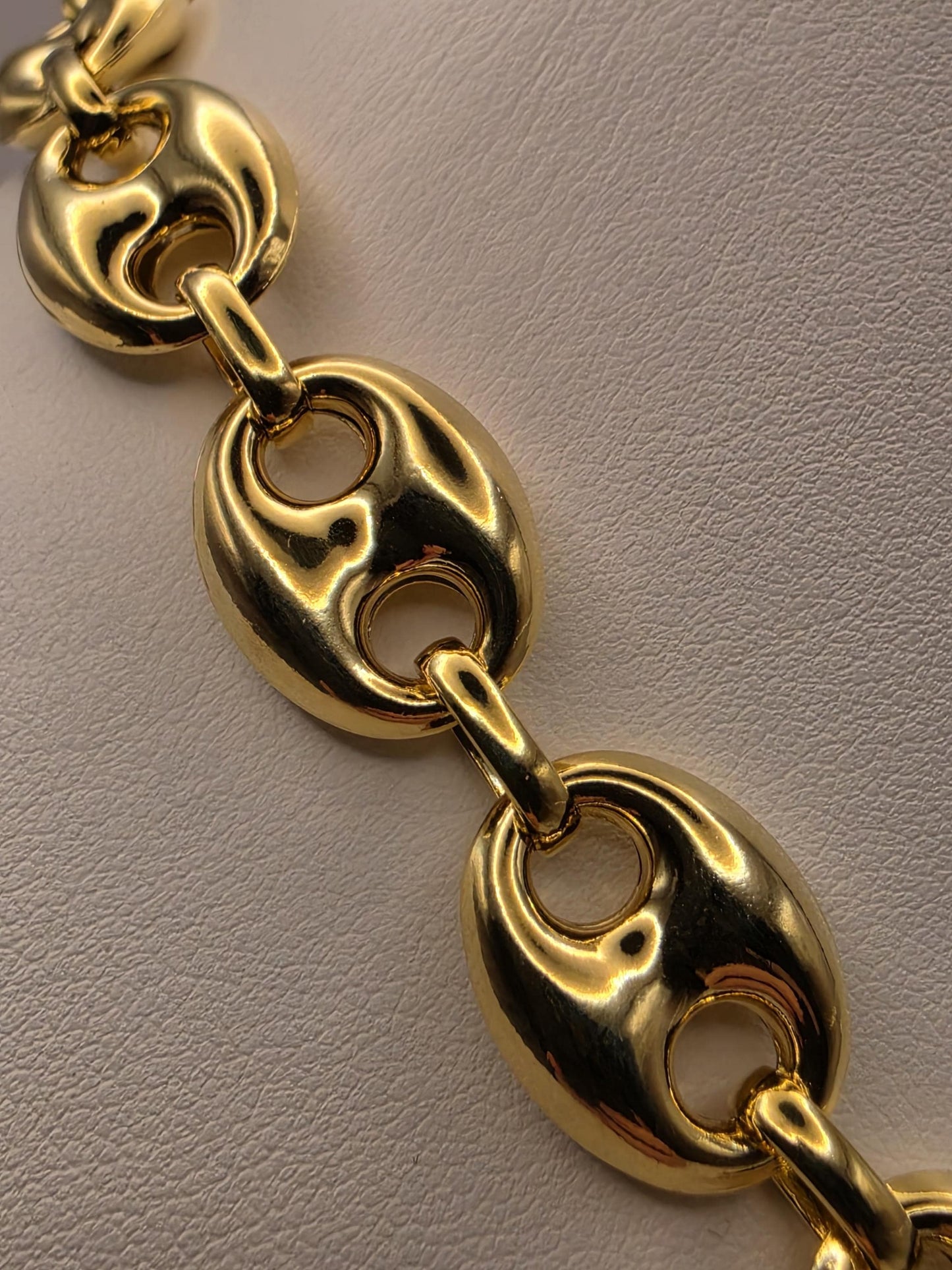Gold Plated Sterling Silver Puffed Mariner Chain Necklace 18 Inch 14.2mm 47.4 Grams Heavy Anchor Link Collar Statement Gift