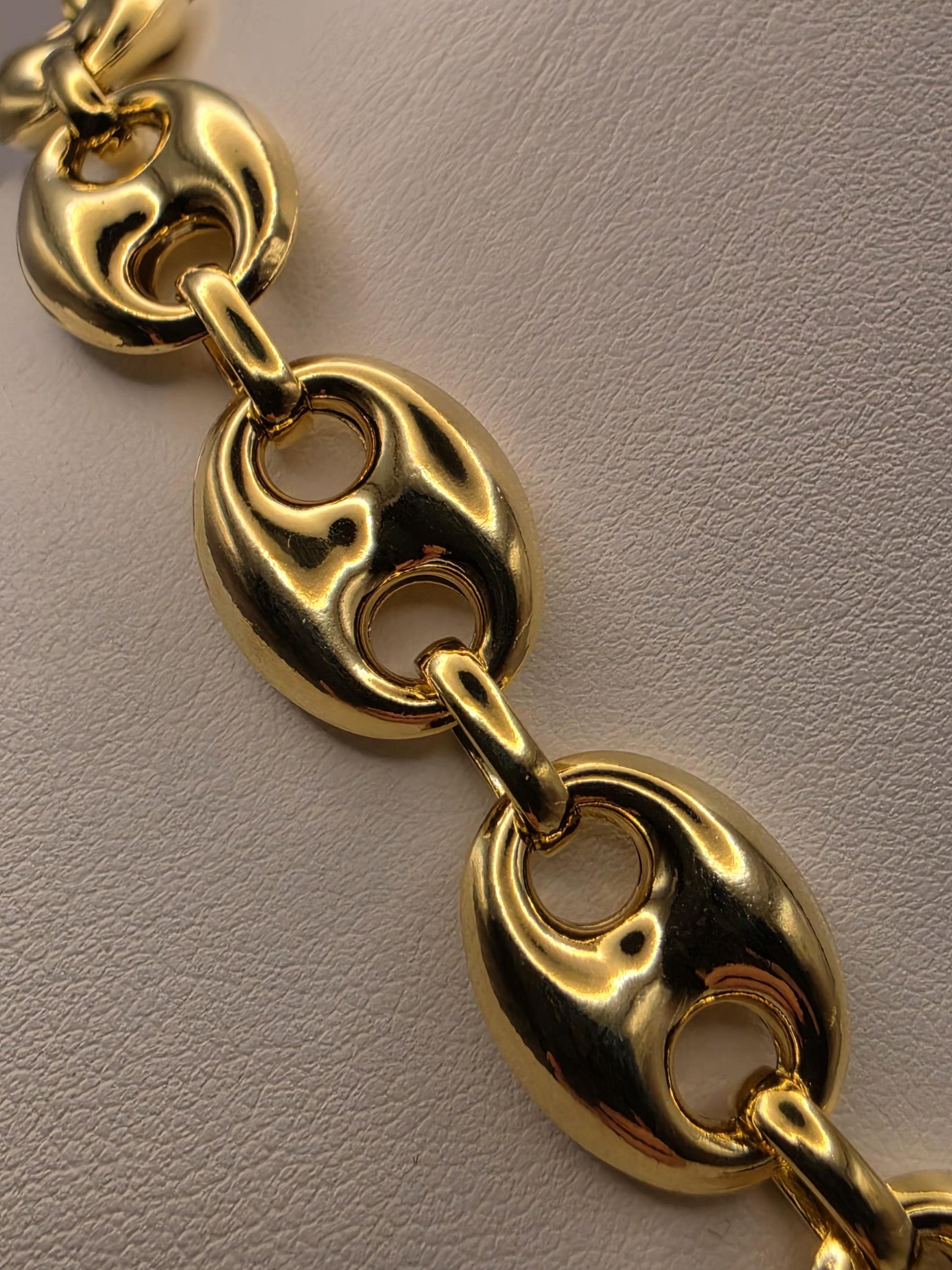 Gold Plated Sterling Silver Puffed Mariner Chain Necklace 18 Inch 14.2mm 47.4 Grams Heavy Anchor Link Collar Statement Gift