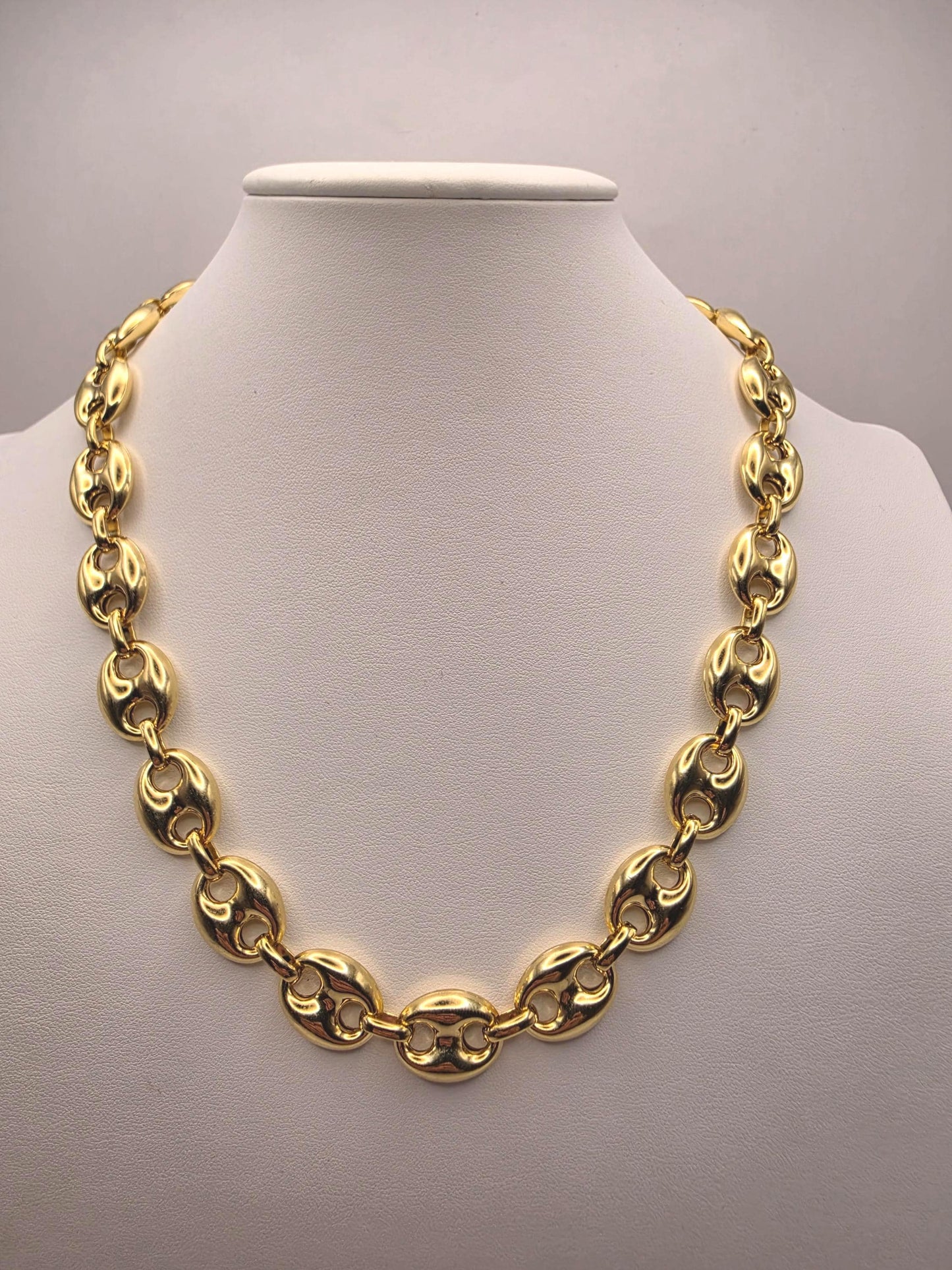 Gold Plated Sterling Silver Puffed Mariner Chain Necklace 20.5 Inch 14.2mm 53.8 Grams Heavy Anchor Link Statement Gift