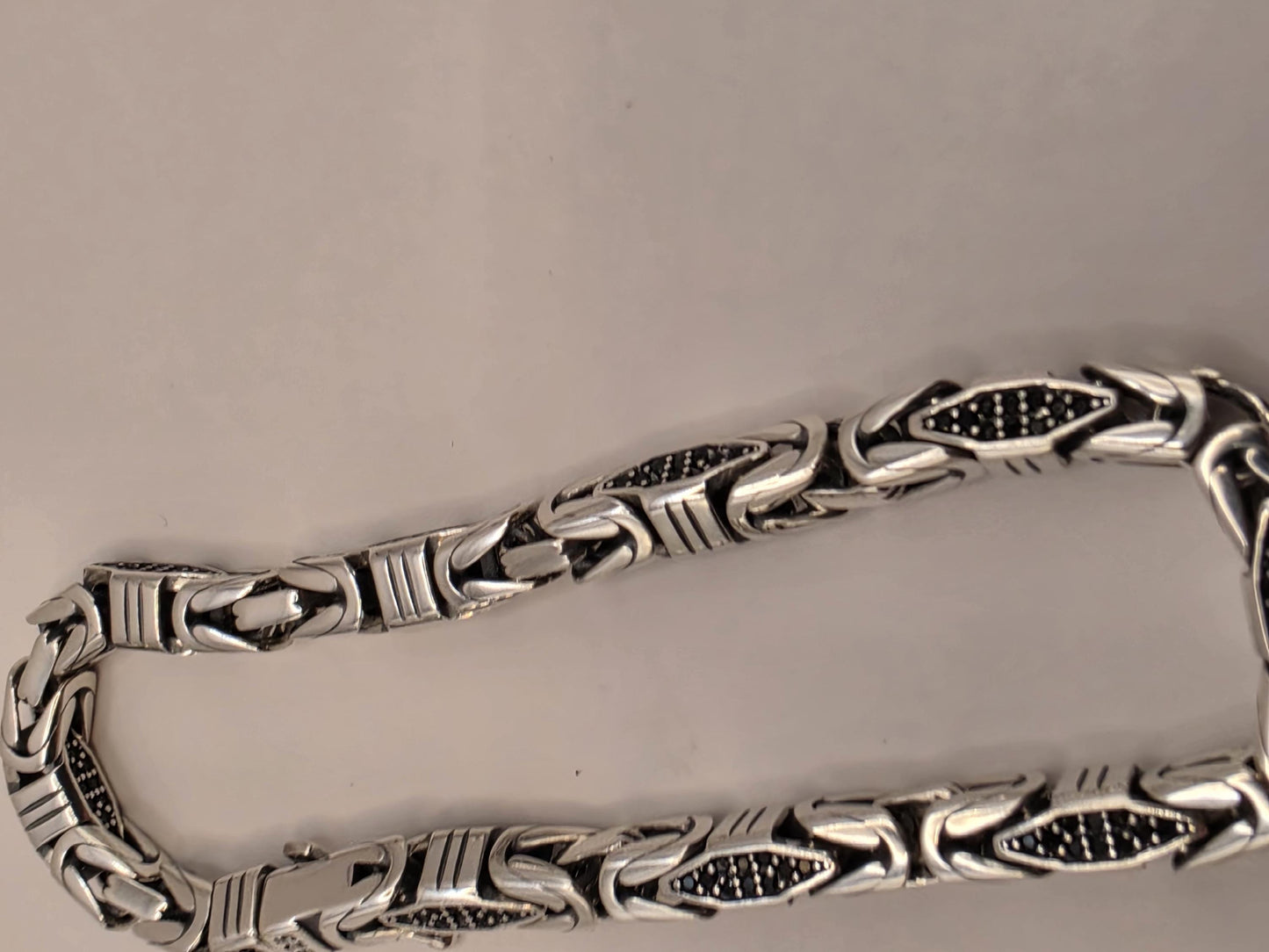 Solid 925 Sterling Silver Geometric Station Bracelet 5mm Mens Oxidized Dotwork Bali Link 8 Inch 21.4 Grams Gift for Him