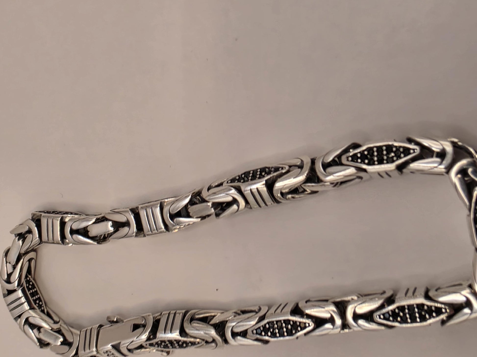 Solid 925 Sterling Silver Geometric Station Bracelet 5mm Mens Oxidized Dotwork Bali Link 8 Inch 21.4 Grams Gift for Him