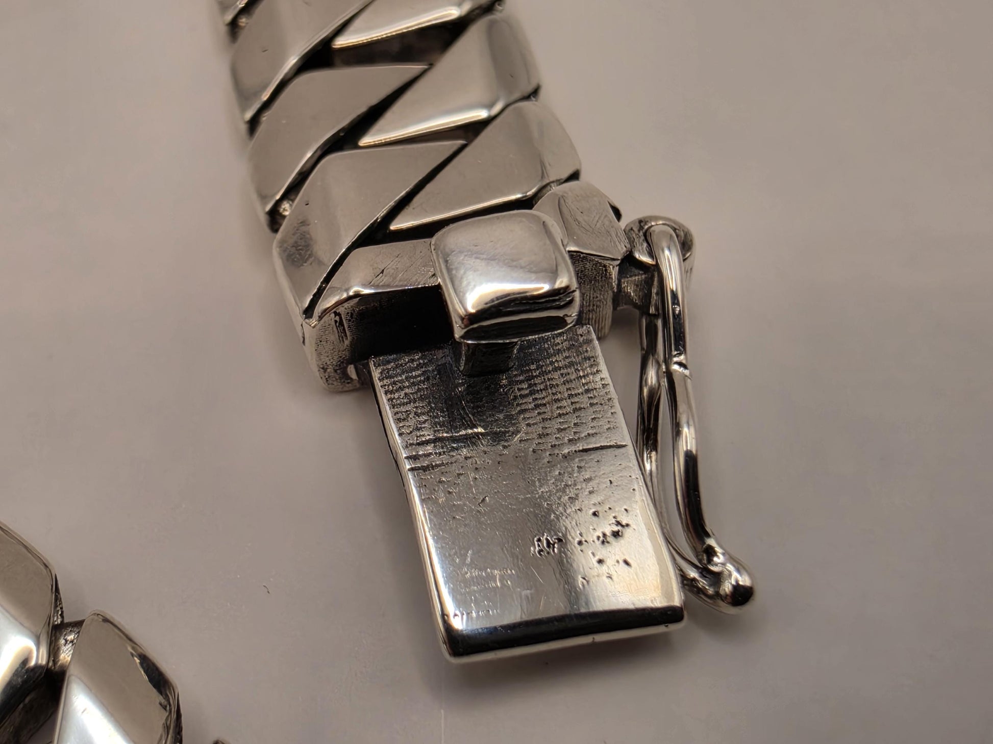 Solid 925 Sterling Silver Fancy Link Bracelet 9.5mm Mens Heavy Diagonal Panther Style 8 Inch 23.5 Grams High Polish Gift for Him Boyfriend