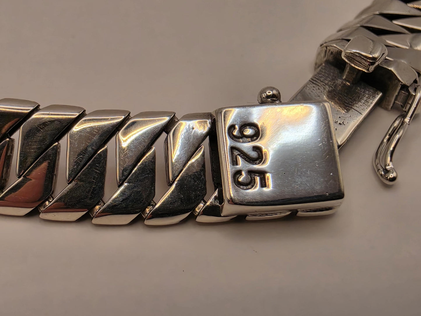 Solid 925 Sterling Silver Fancy Link Bracelet 9.5mm Mens Heavy Diagonal Panther Style 8 Inch 23.5 Grams High Polish Gift for Him Boyfriend