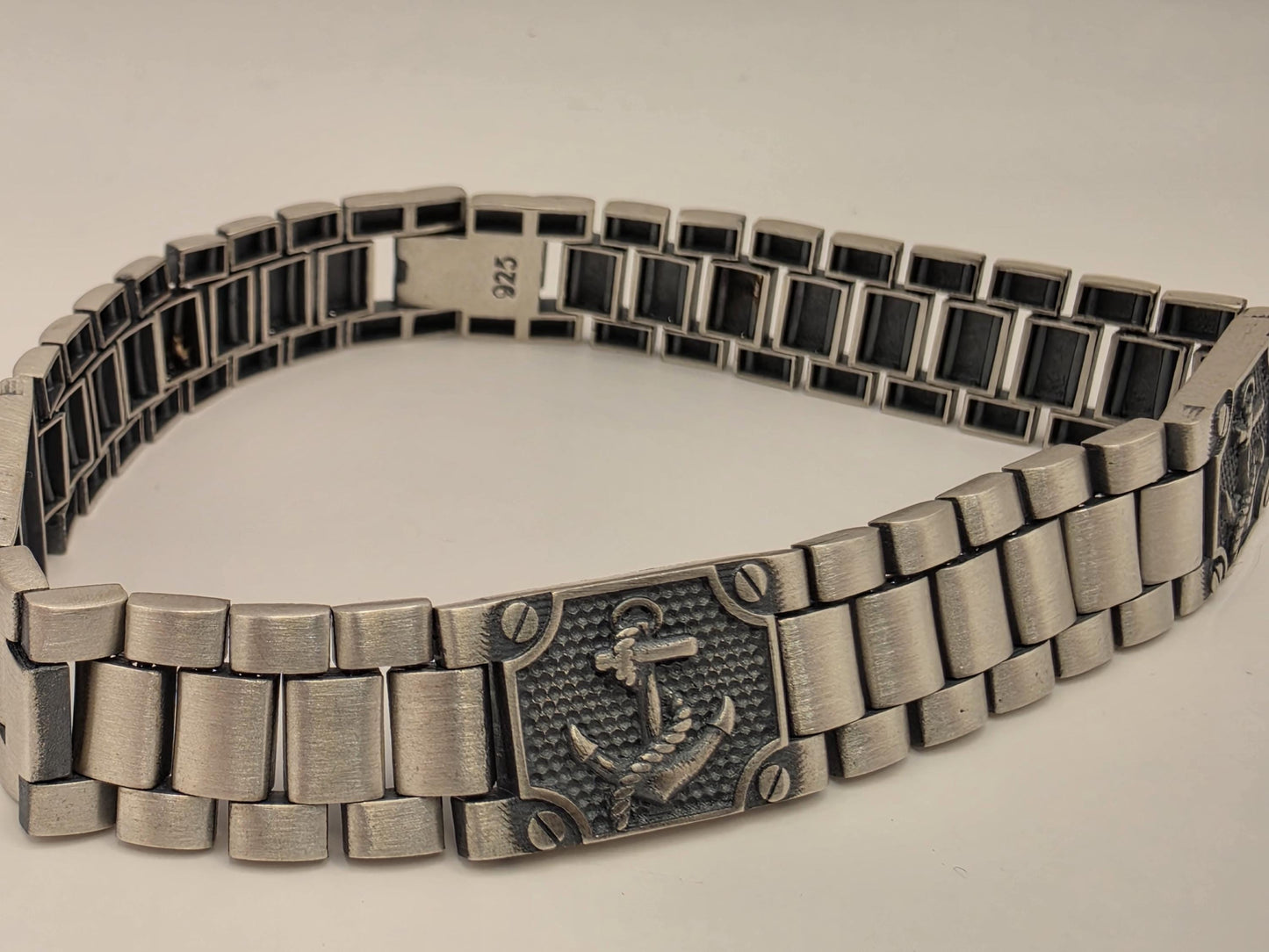 Solid 925 Sterling Silver Anchor Bracelet 11.5mm Mens Nautical Watch Band Link Brushed 8 Inch 24.2 Grams Sailor Maritime Gift for Him Dad