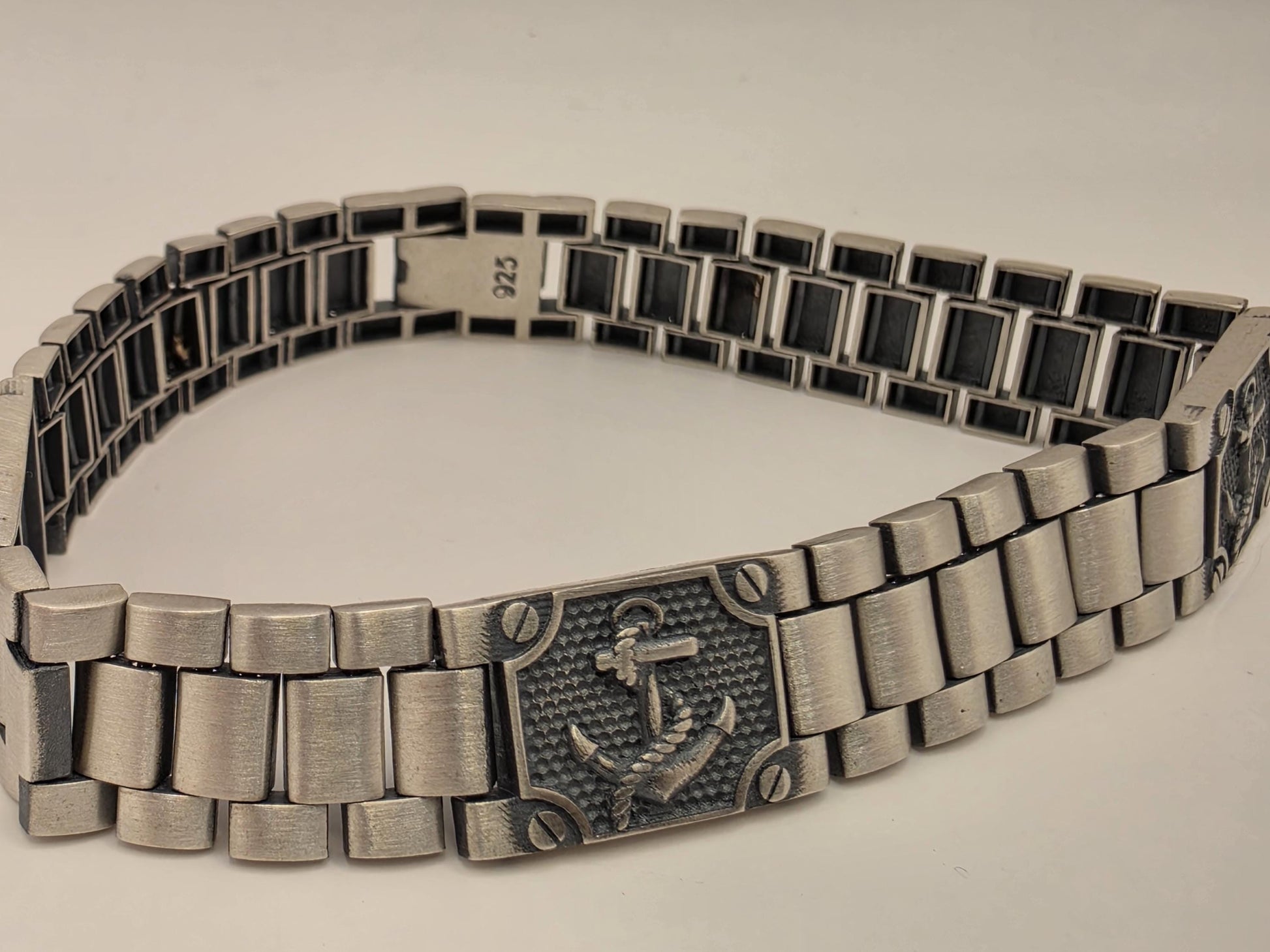 Solid 925 Sterling Silver Anchor Bracelet 11.5mm Mens Nautical Watch Band Link Brushed 8 Inch 24.2 Grams Sailor Maritime Gift for Him Dad