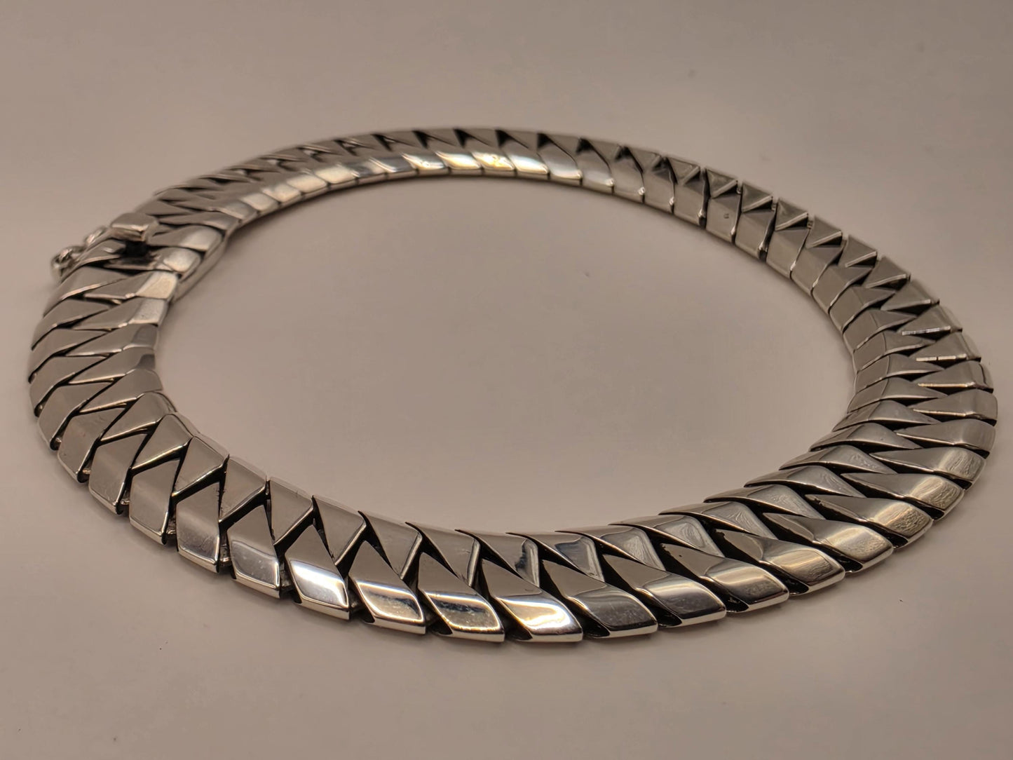 Solid 925 Sterling Silver Geometric Link Bracelet 9.5mm Mens Heavy Modern Design 8 Inch 25.4 Grams High Polish Statement Gift for Him