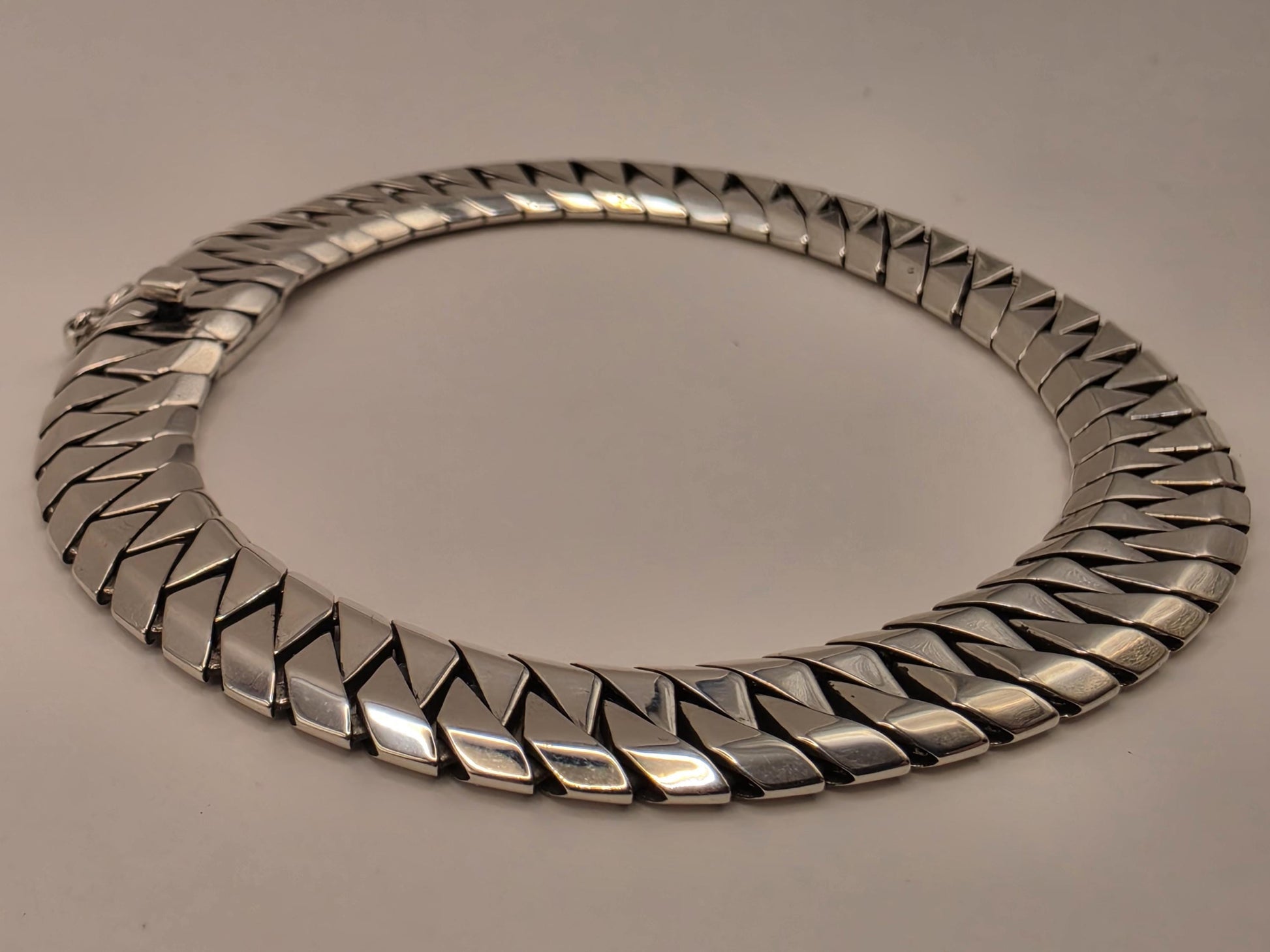 Solid 925 Sterling Silver Geometric Link Bracelet 9.5mm Mens Heavy Modern Design 8 Inch 25.4 Grams High Polish Statement Gift for Him