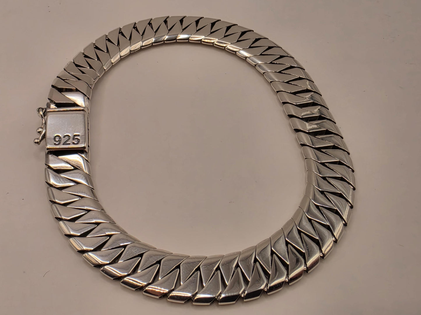 Solid 925 Sterling Silver Geometric Link Bracelet 9.5mm Mens Heavy Modern Design 8 Inch 25.4 Grams High Polish Statement Gift for Him