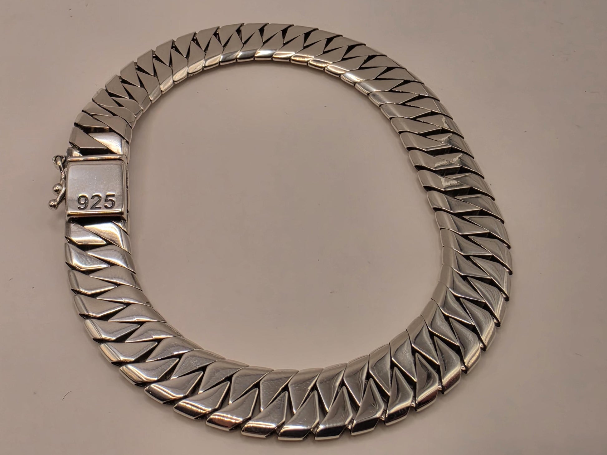 Solid 925 Sterling Silver Geometric Link Bracelet 9.5mm Mens Heavy Modern Design 8 Inch 25.4 Grams High Polish Statement Gift for Him