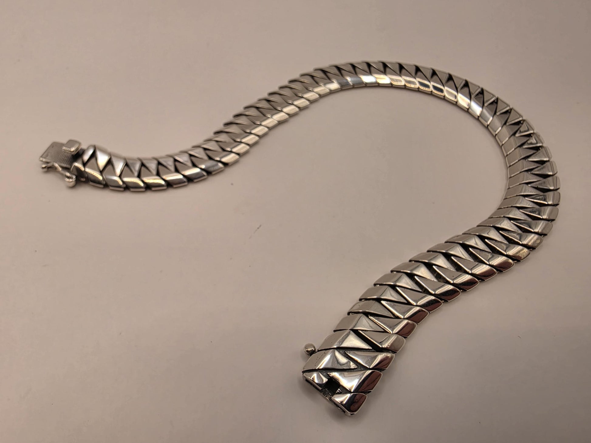 Solid 925 Sterling Silver Geometric Link Bracelet 9.5mm Mens Heavy Modern Design 8 Inch 25.4 Grams High Polish Statement Gift for Him