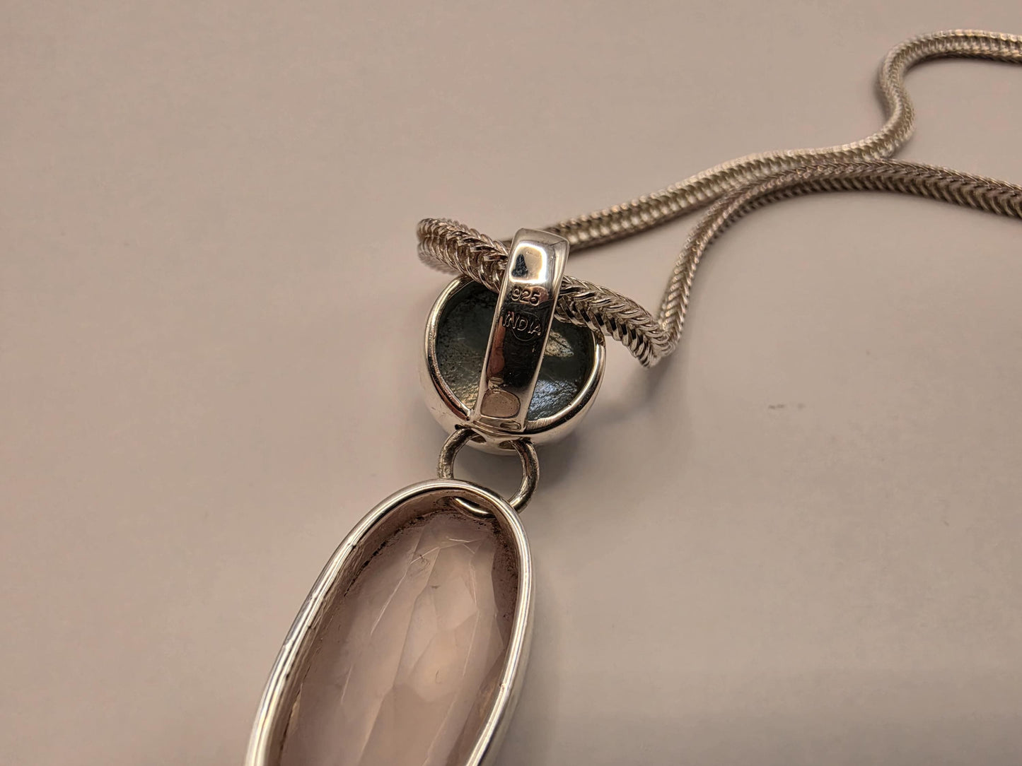 Multi Gemstone Necklace Sterling Silver Aquamarine Rose Quartz Moonstone Y Drop Foxtail Chain 18 Inch Pastel Pendant Gift for Her