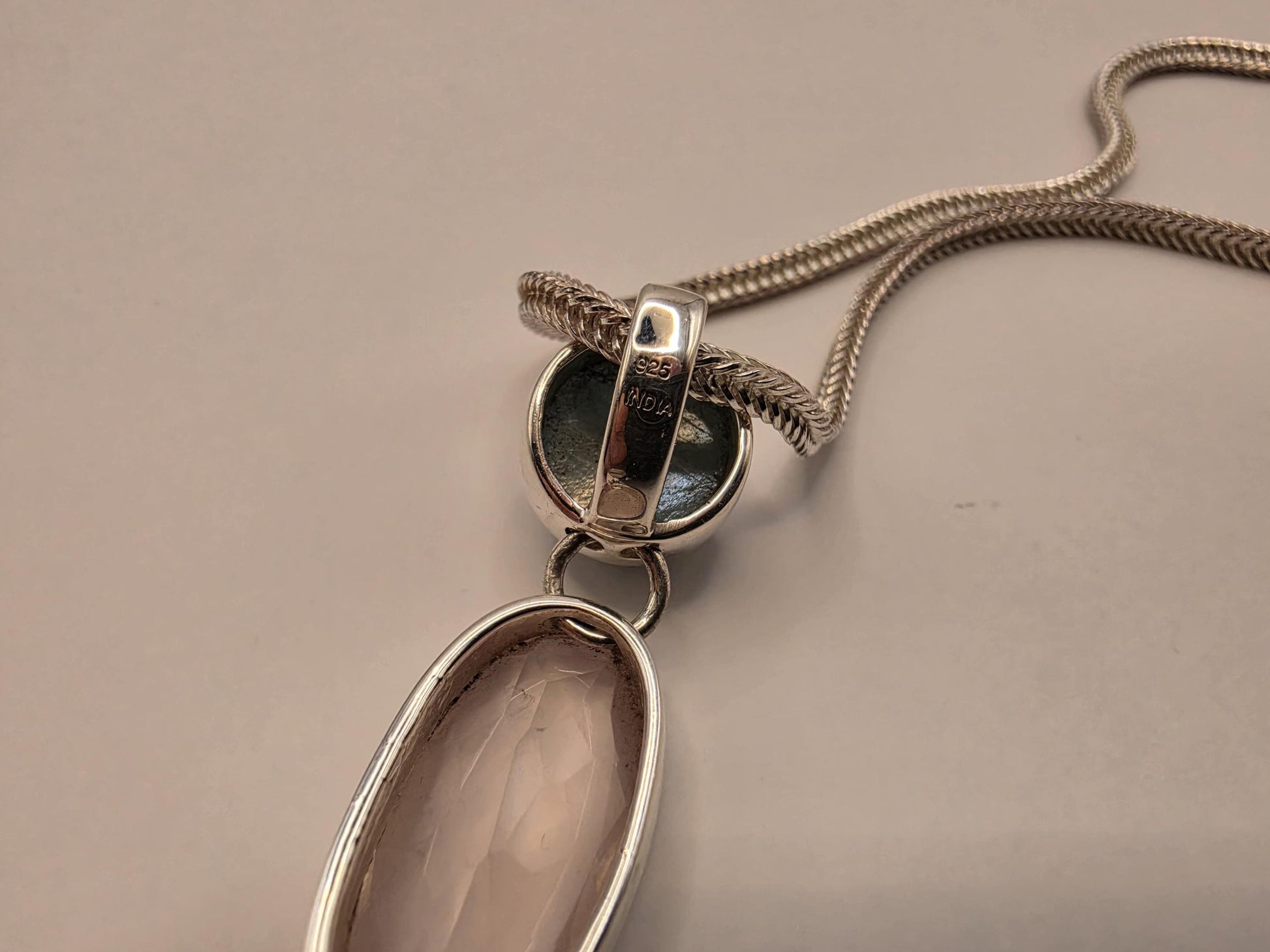 Multi Gemstone Necklace Sterling Silver Aquamarine Rose Quartz Moonstone Y Drop Foxtail Chain 18 Inch Pastel Pendant Gift for Her