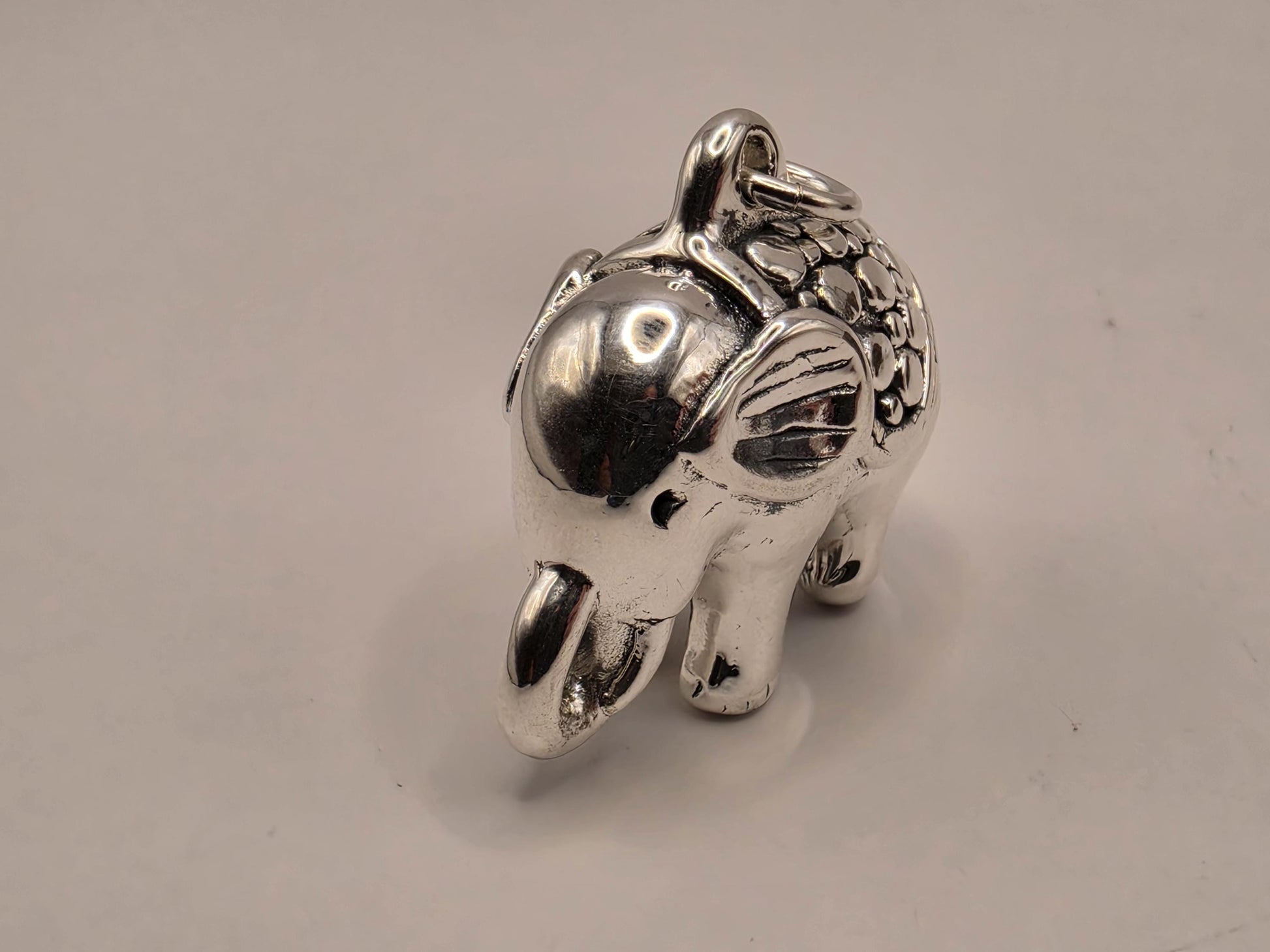 Sterling Silver Elephant Pendant 3D Baby Elephant Charm Pebble Blanket 1.25 Inch Trunk Down Animal Lover Good Luck Gift for Her