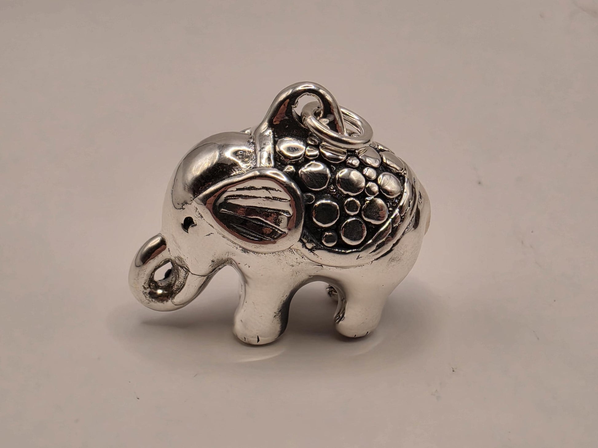Sterling Silver Elephant Pendant 3D Baby Elephant Charm Pebble Blanket 1.25 Inch Trunk Down Animal Lover Good Luck Gift for Her