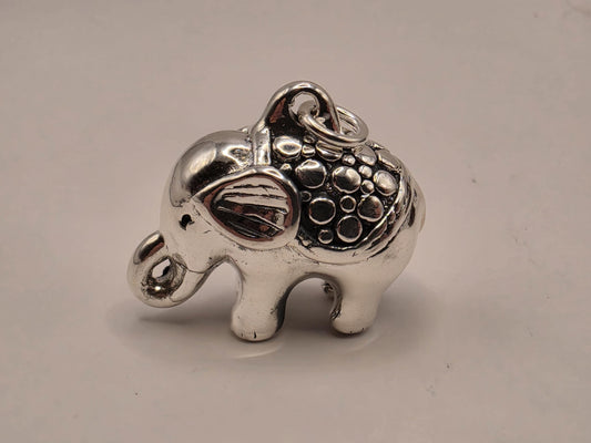 Sterling Silver Elephant Pendant 3D Baby Elephant Charm Pebble Blanket 1.25 Inch Trunk Down Animal Lover Good Luck Gift for Her
