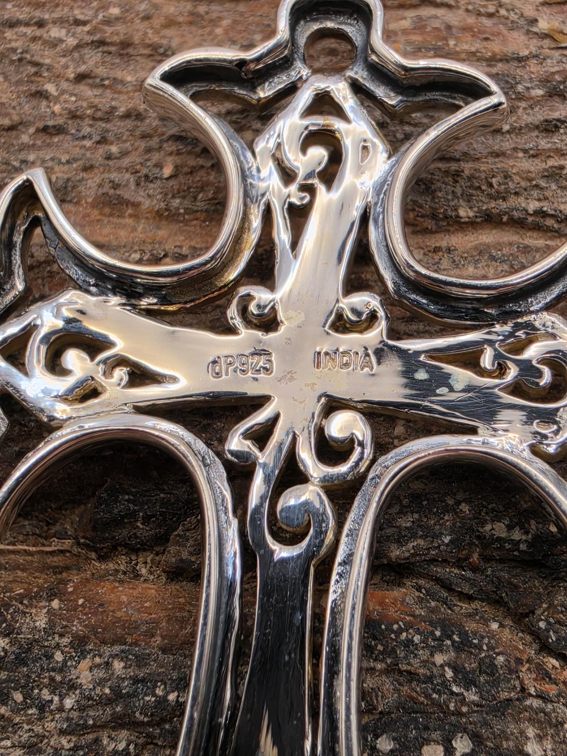 Two Tone Cross Pendant Sterling Silver Gold Tone Accent Ornate Scrollwork Large 2.25 Inch Statement Christian Faith Gift for Her or Him