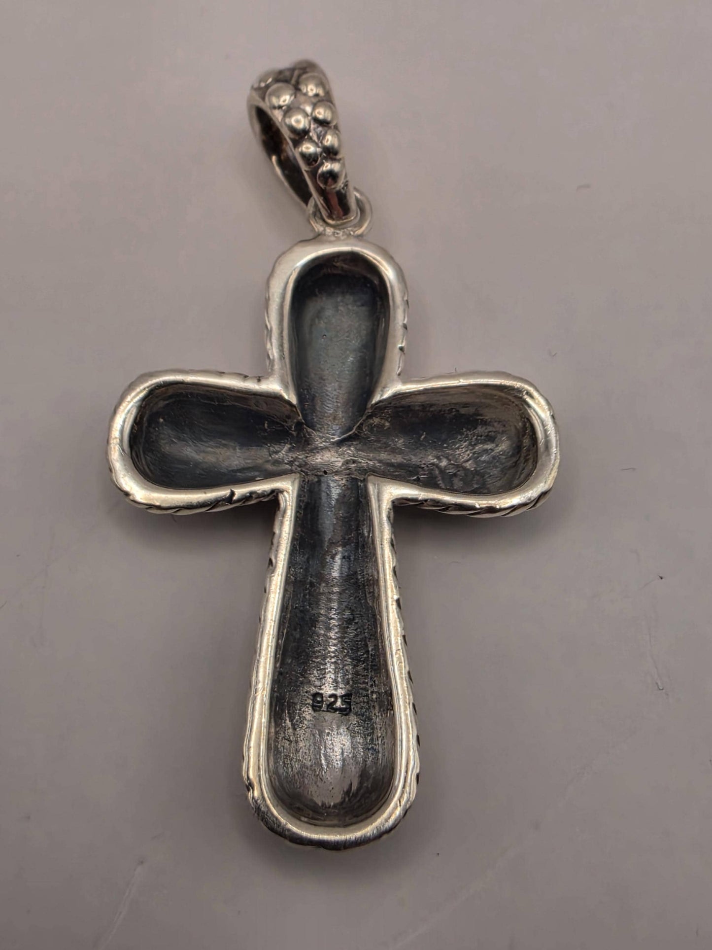 Sterling Silver Textured Cross Pendant 1.375 Inch 6.7 Grams Reptile Scale Design Unisex Religious Jewelry Gift