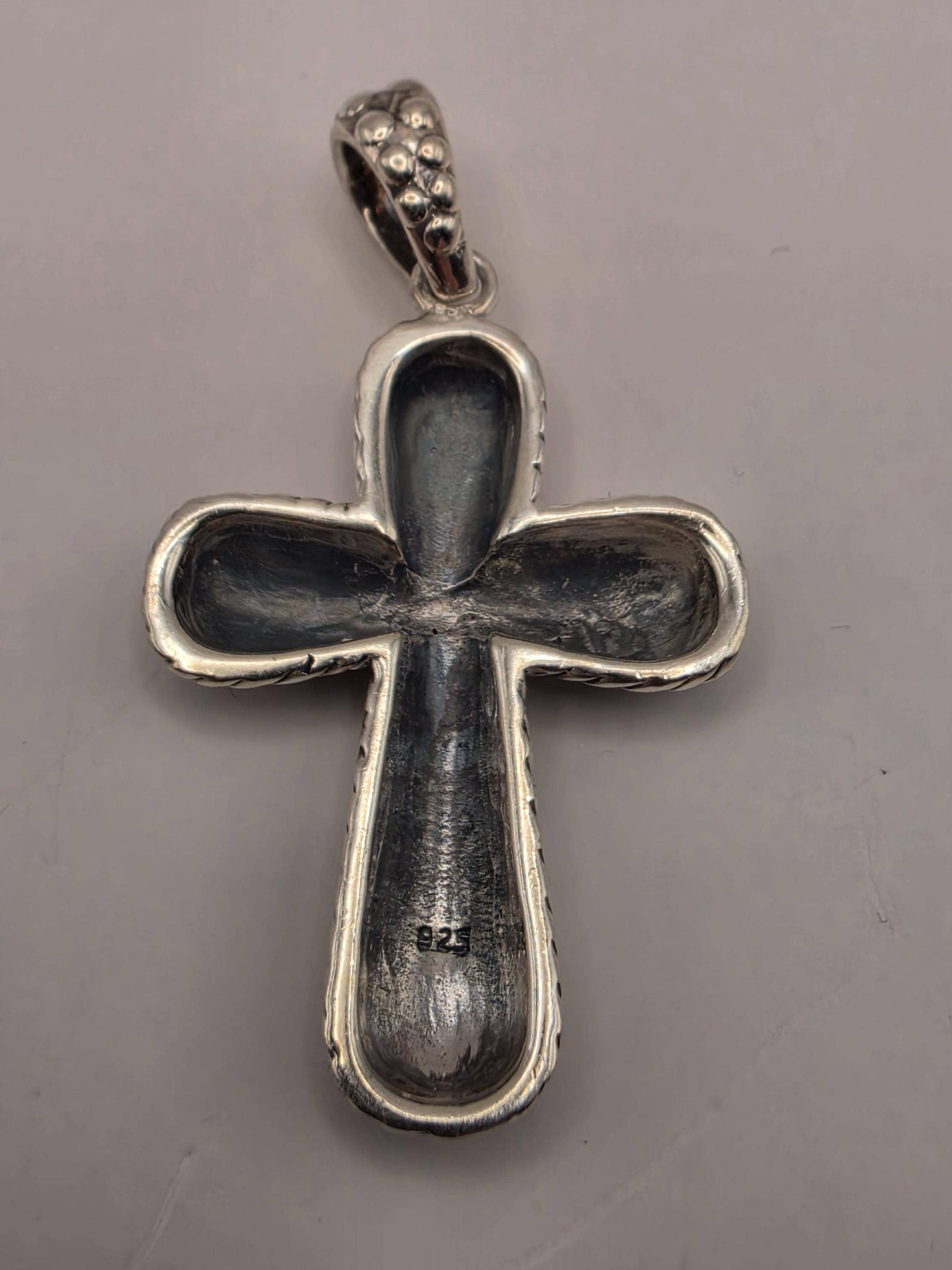 Sterling Silver Textured Cross Pendant 1.375 Inch 6.7 Grams Reptile Scale Design Unisex Religious Jewelry Gift